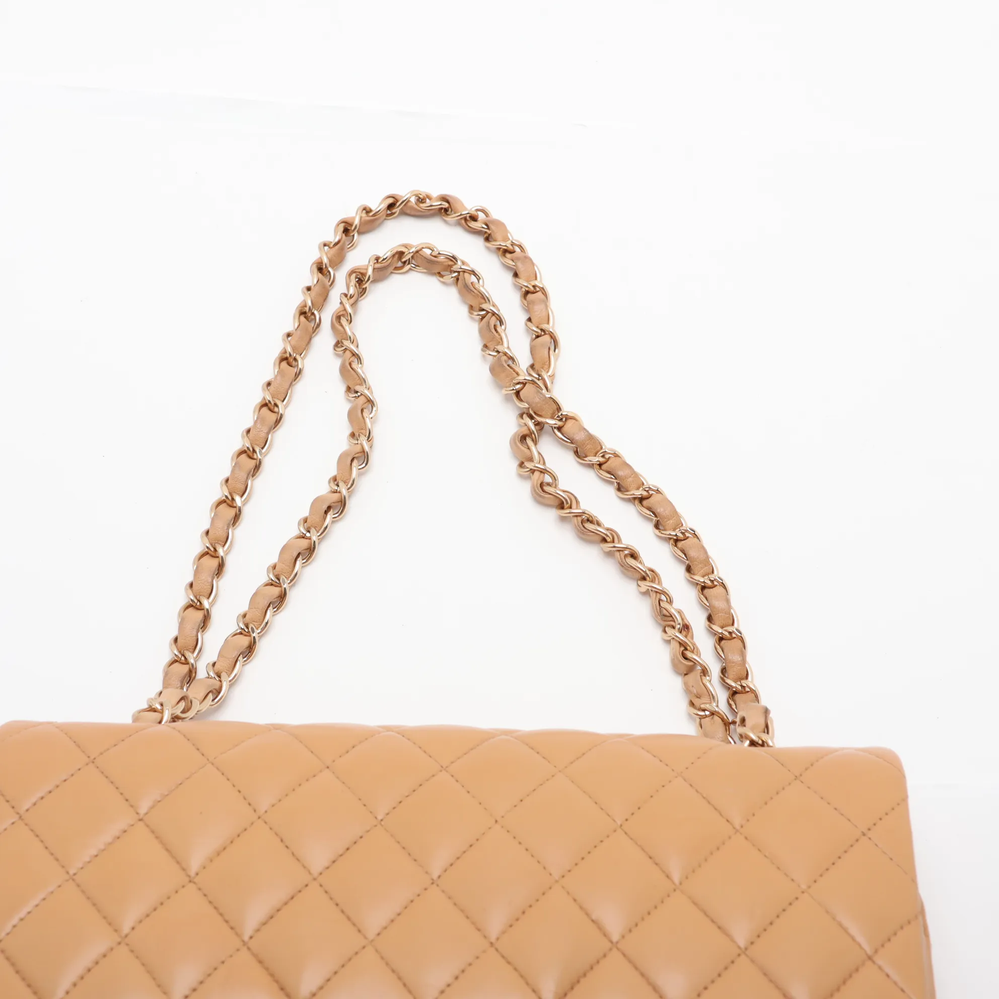 Matelassé 25 Leather Double Flap Double Chain Bag, Beige, Gold Hardware, 12001944, Serial Number , A01112 — view 6