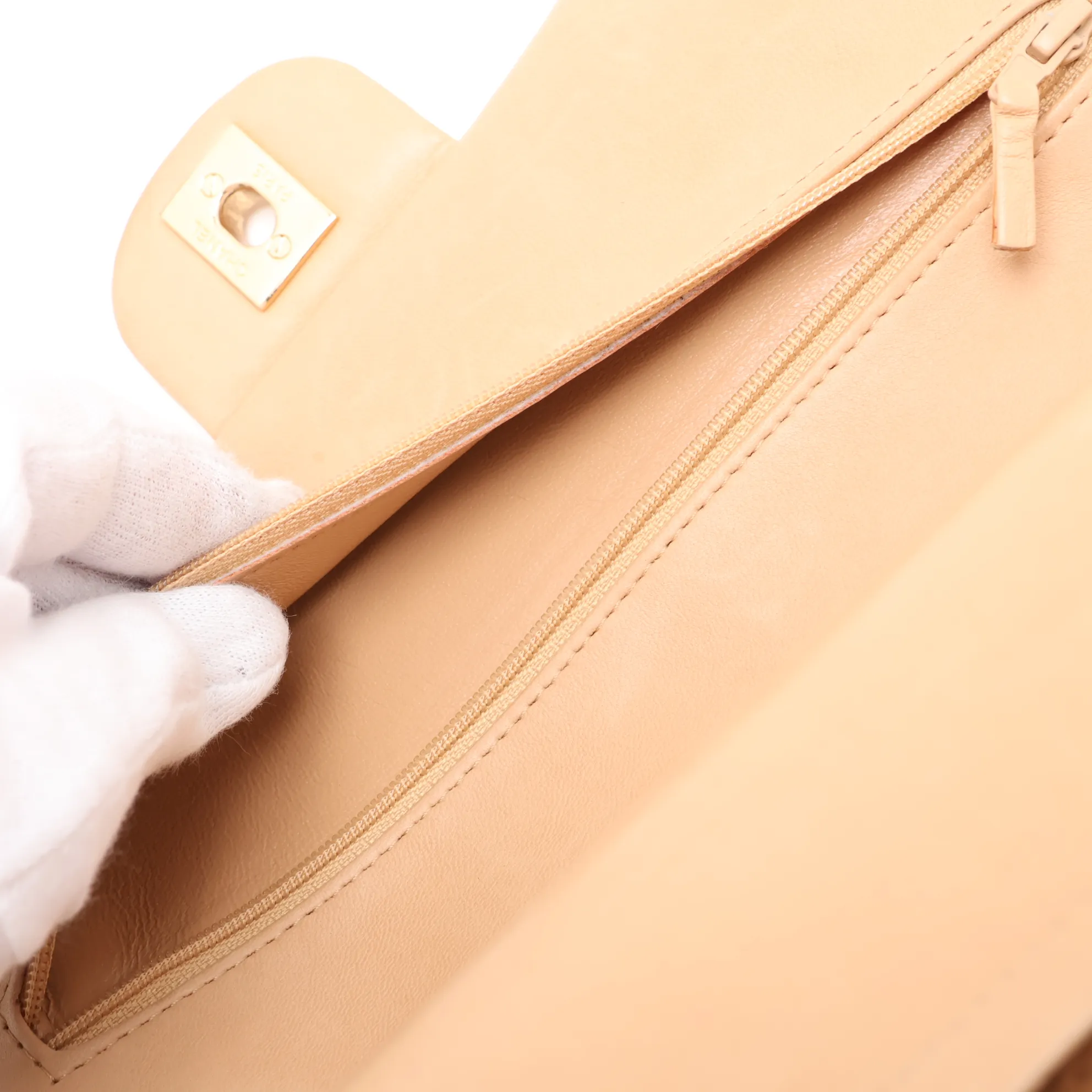 Matelassé 25 Leather Double Flap Double Chain Bag, Beige, Gold Hardware, 12001944, Serial Number , A01112 — view 10