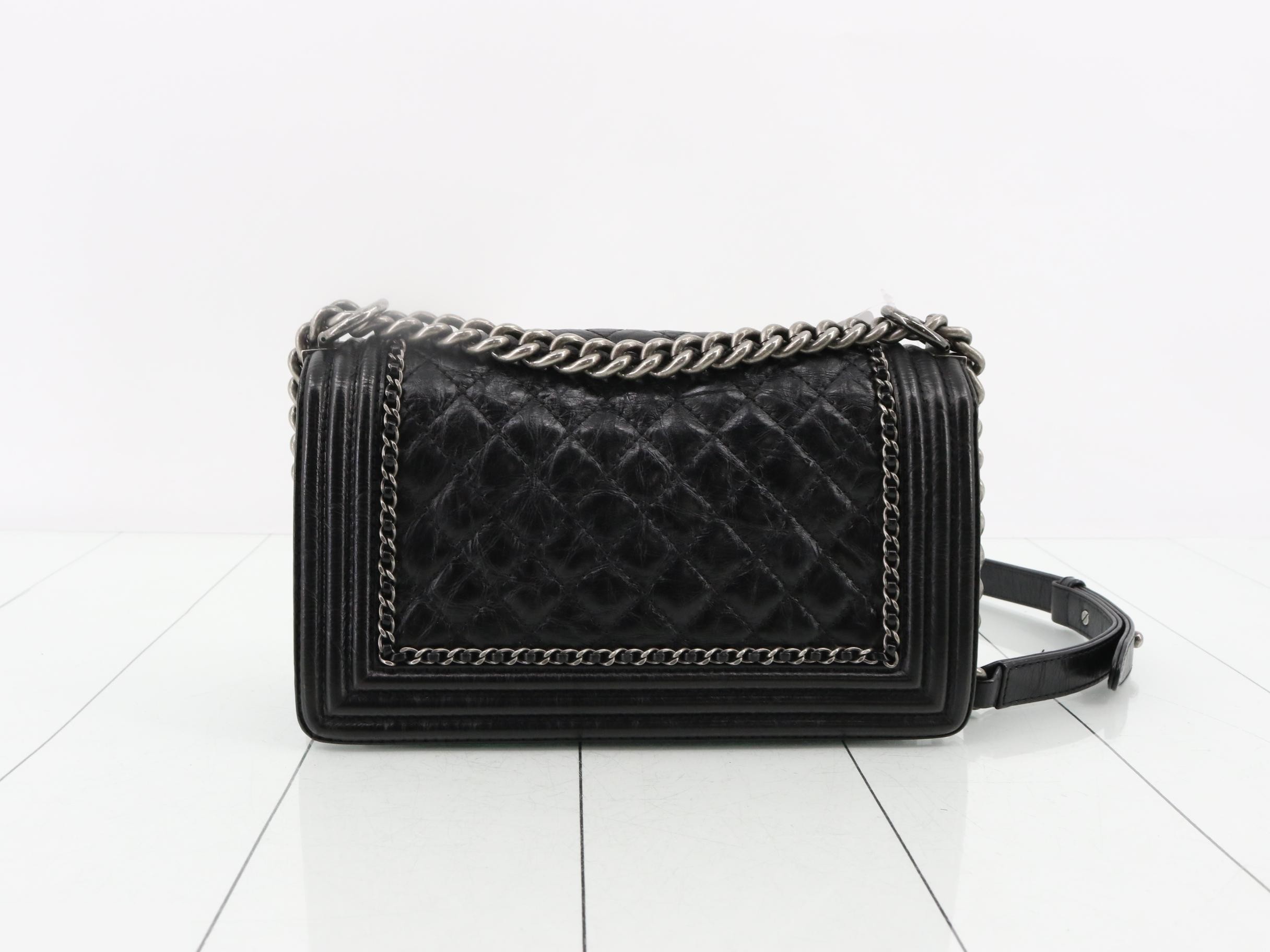 Boy Chanel Lambskin Silver Hardware Chain Shoulder Bag — view 2