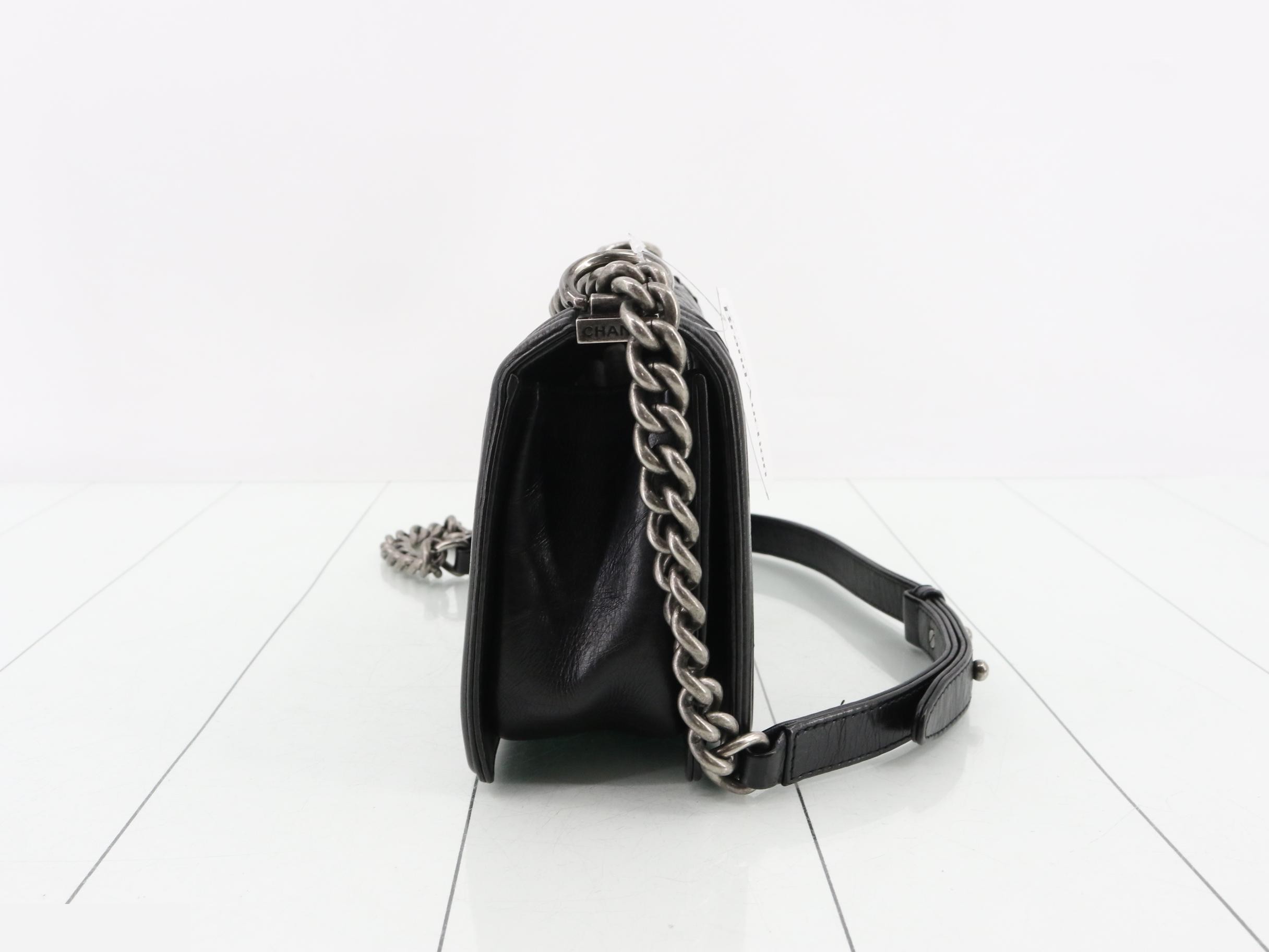 Boy Chanel Lambskin Silver Hardware Chain Shoulder Bag — view 4