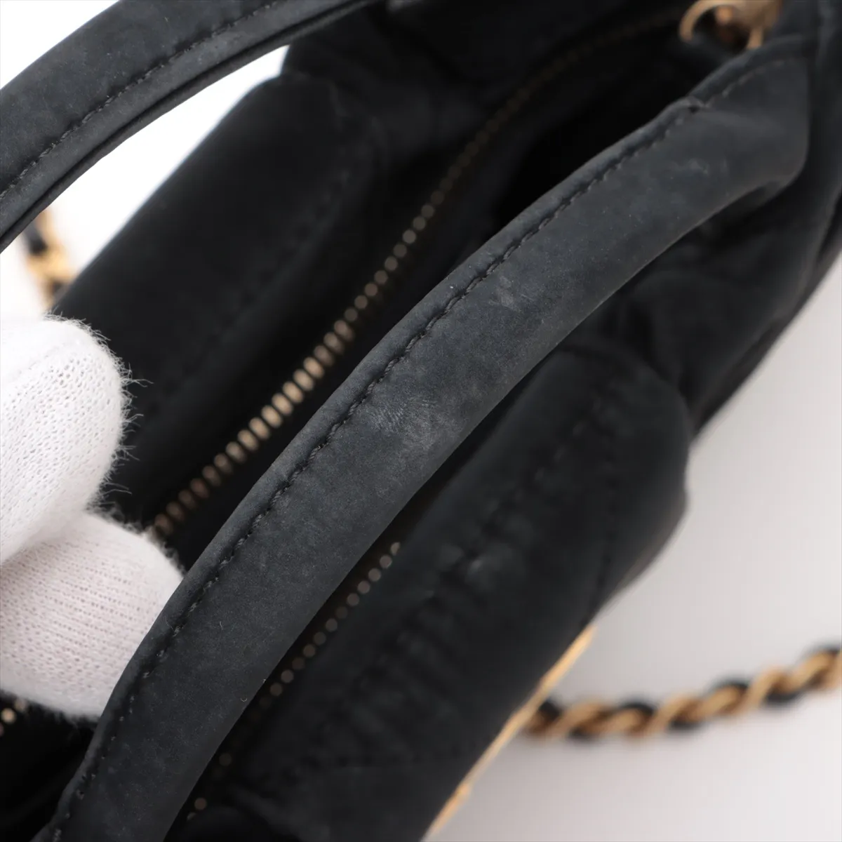 Matelasse Nylon Chain Shoulder Bag Bow Bag Black Gold Hardware HPEGTPXC Random Plate AS5849 — view 11