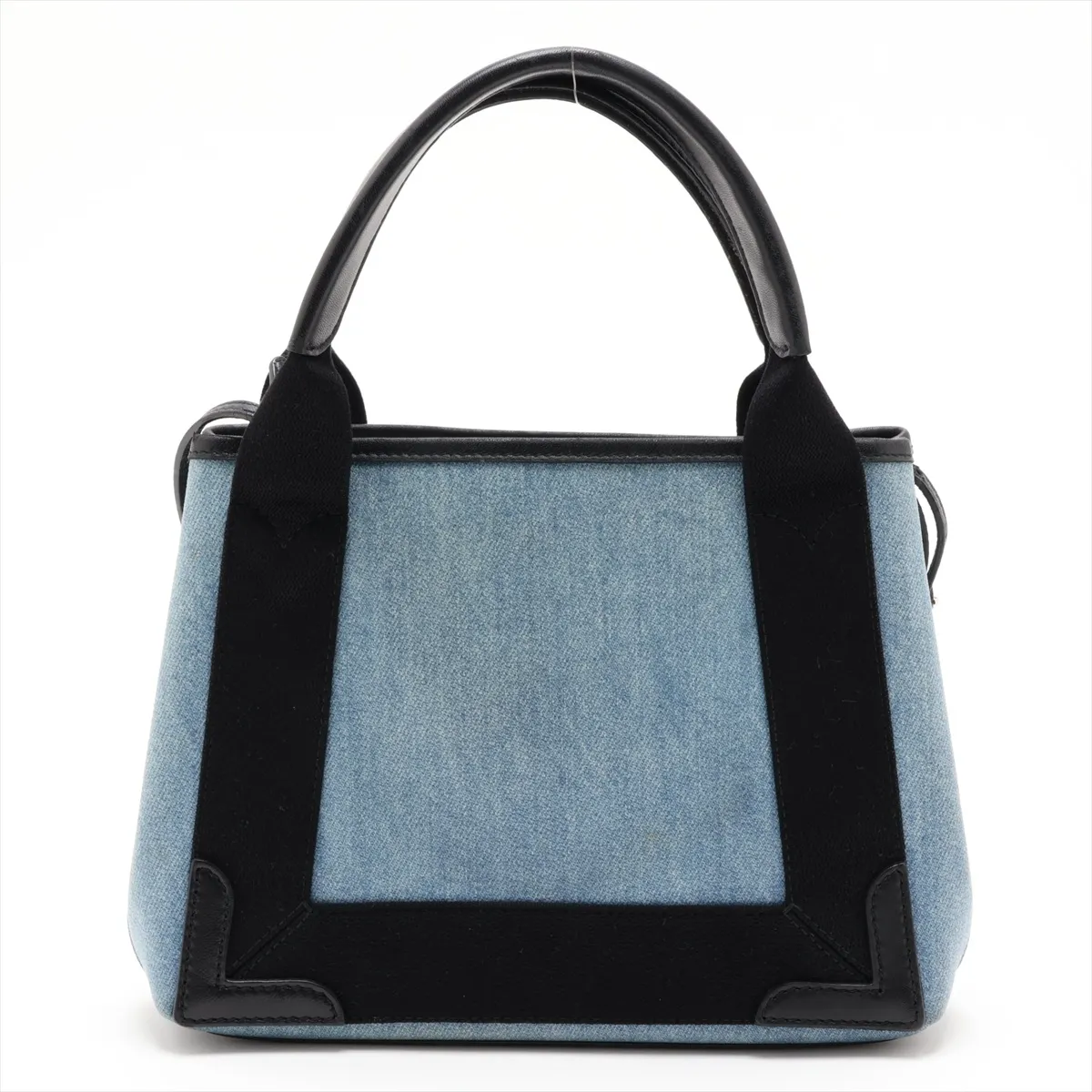 Navy Cabas XS 390346 Denim x Leather Handbag Blue x Black Pouch Strap Cracked — view 2