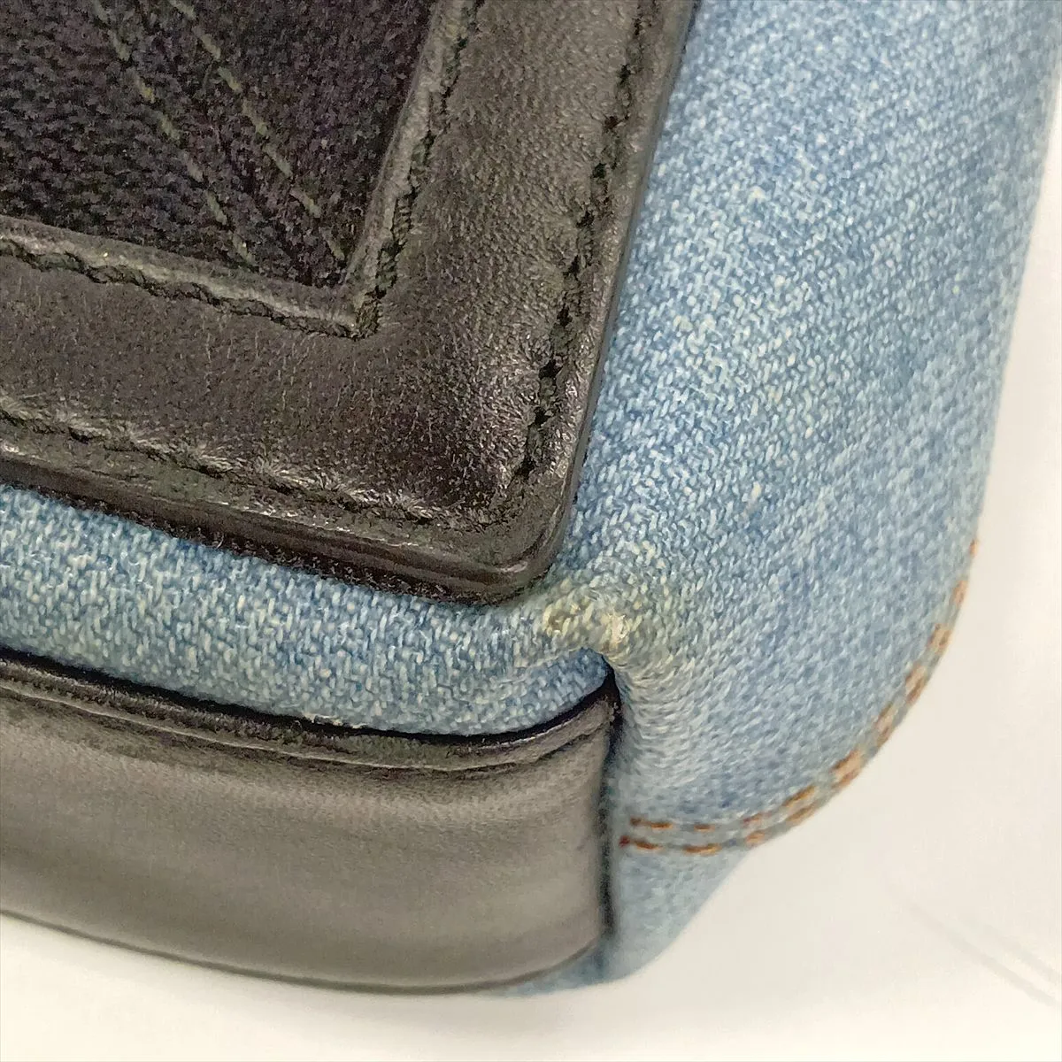 Navy Cabas XS 390346 Denim x Leather Handbag Blue x Black Pouch Strap Cracked — view 13