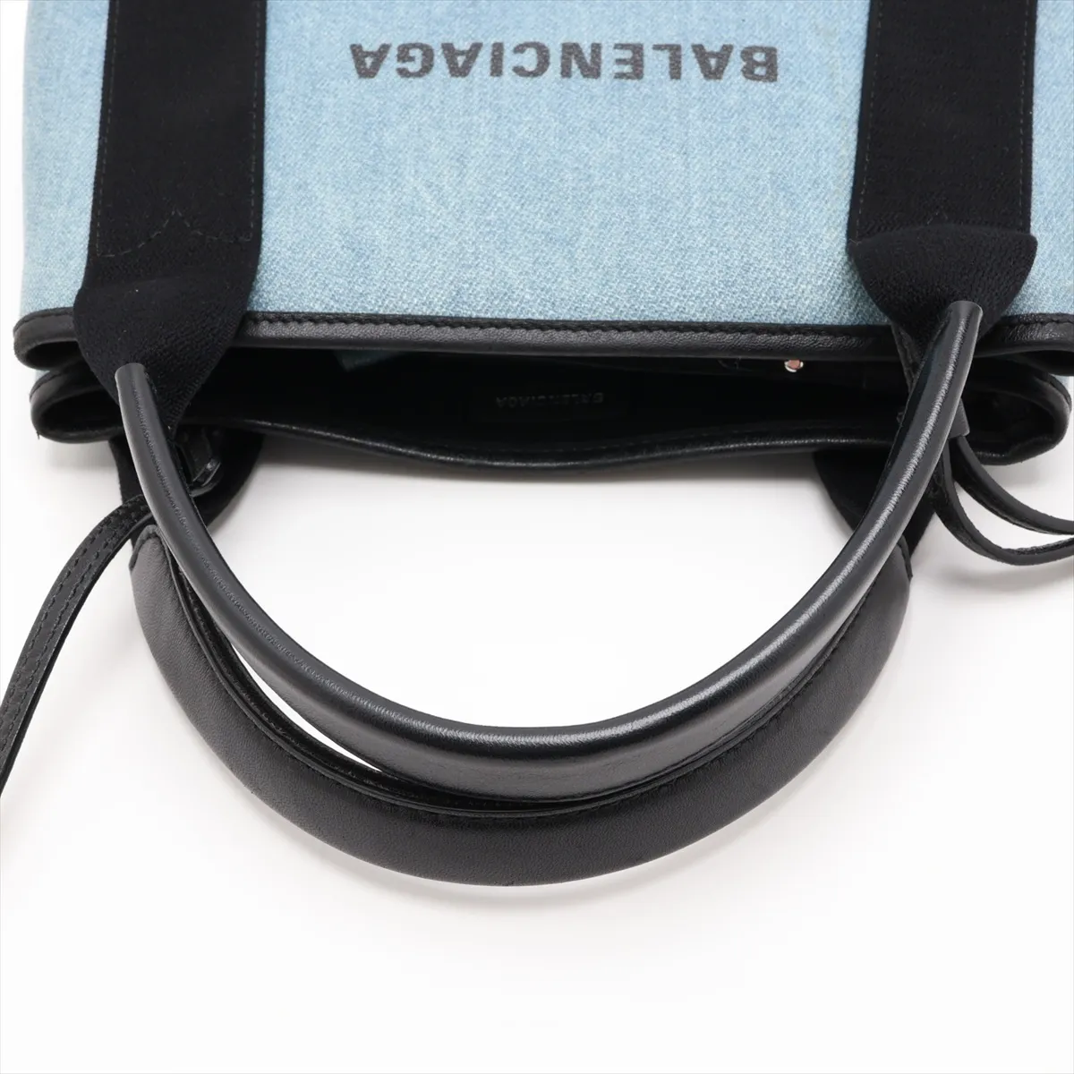 Navy Cabas XS 390346 Denim x Leather Handbag Blue x Black Pouch Strap Cracked — view 5