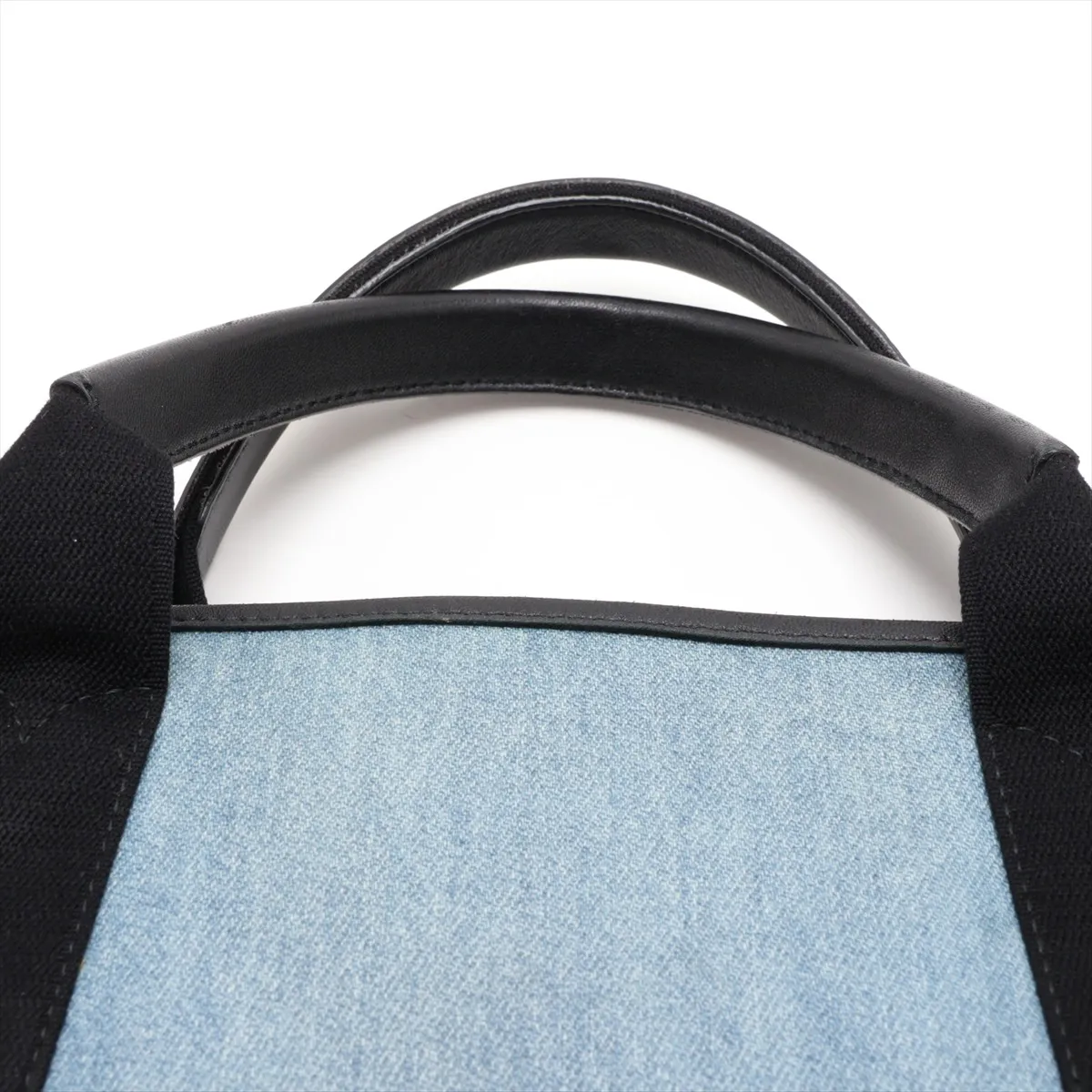 Navy Cabas XS 390346 Denim x Leather Handbag Blue x Black Pouch Strap Cracked — view 6