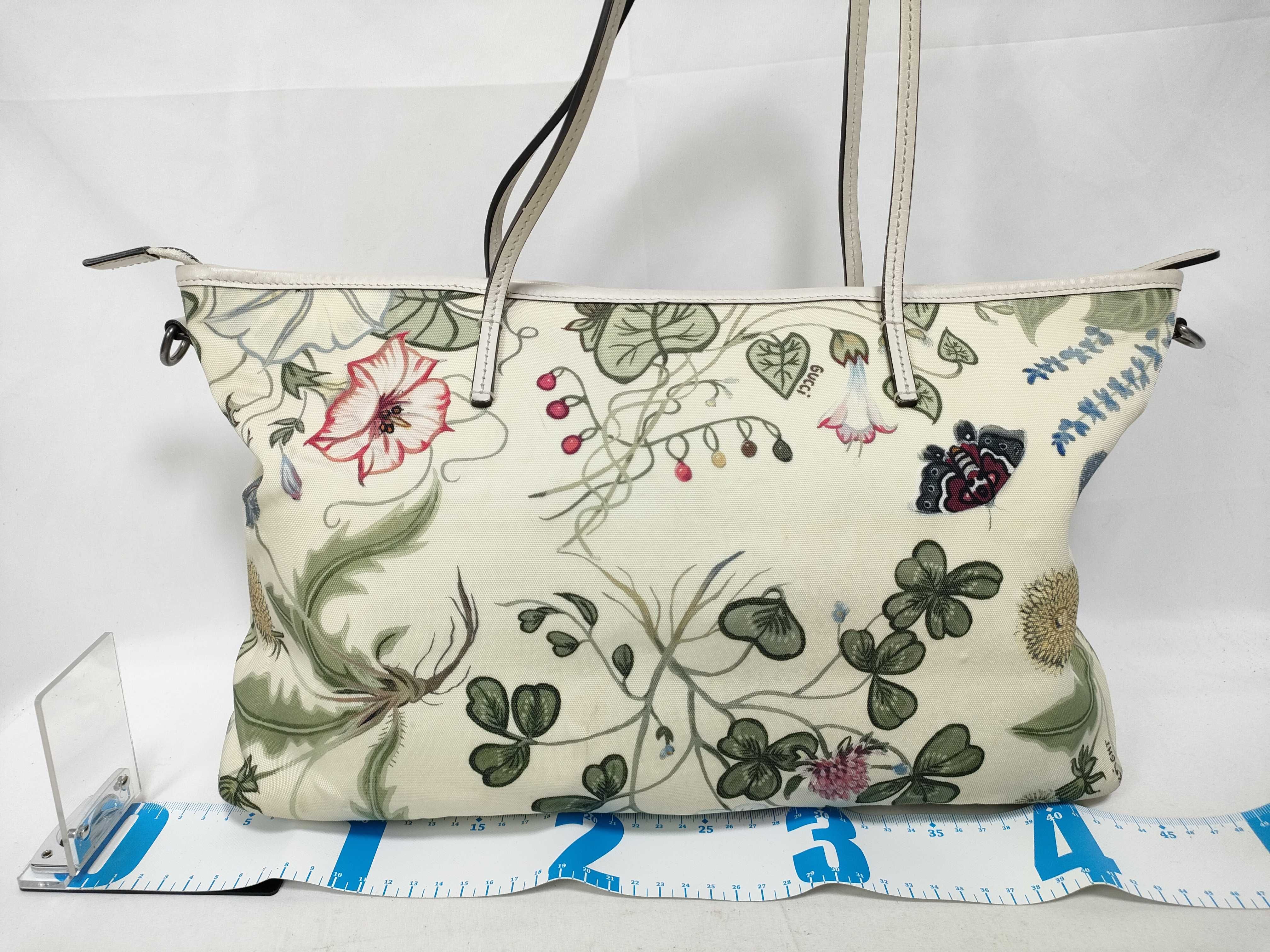 White Canvas Flower Print Tote Bag with Long Shoulder Strap (Handbag) — view 2