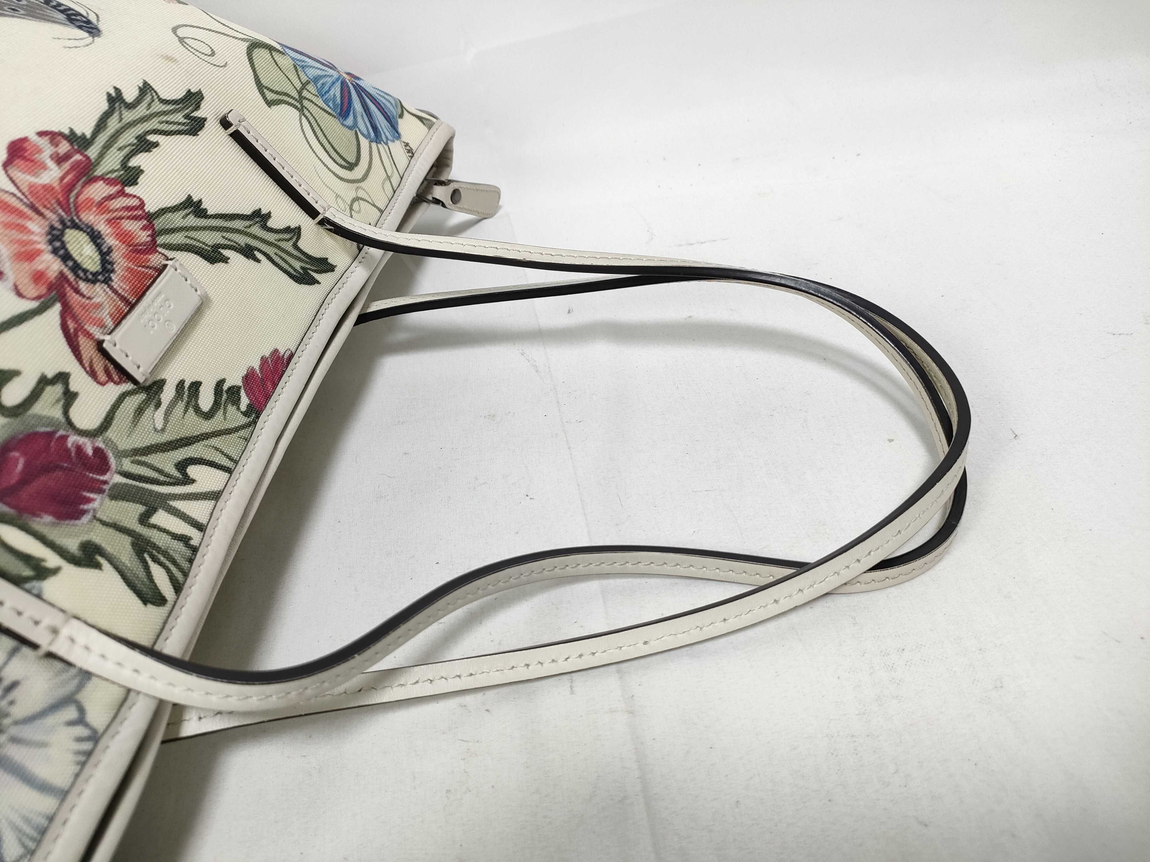 White Canvas Flower Print Tote Bag with Long Shoulder Strap (Handbag) — view 11