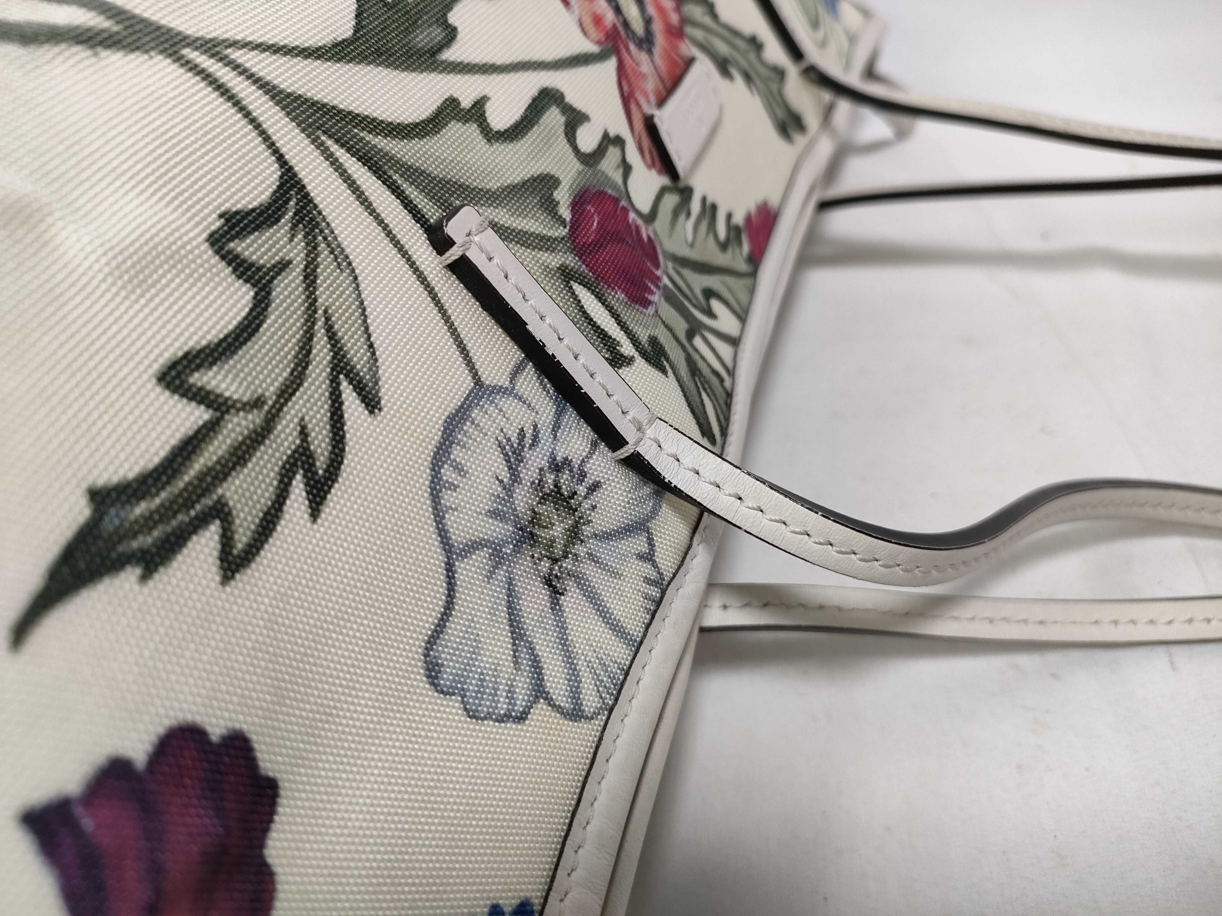 White Canvas Flower Print Tote Bag with Long Shoulder Strap (Handbag) — view 12
