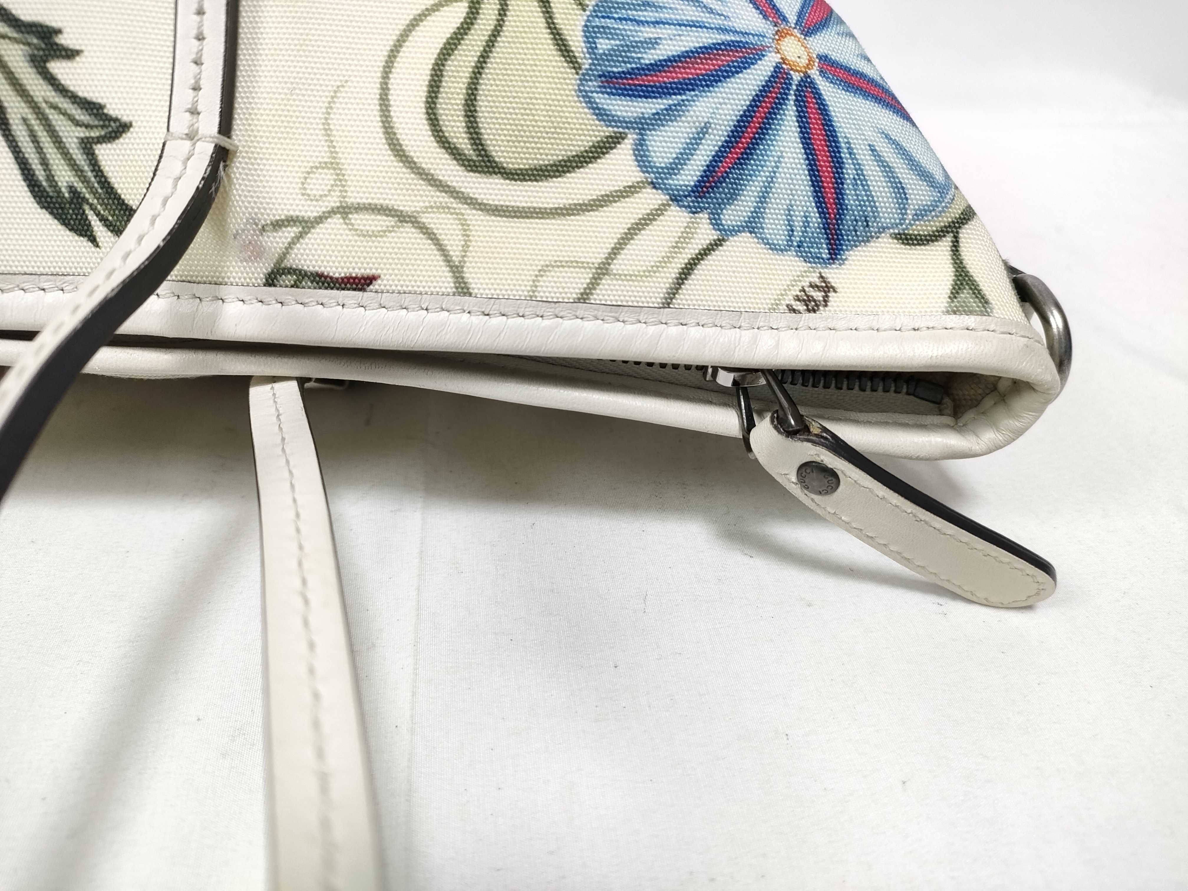 White Canvas Flower Print Tote Bag with Long Shoulder Strap (Handbag) — view 14