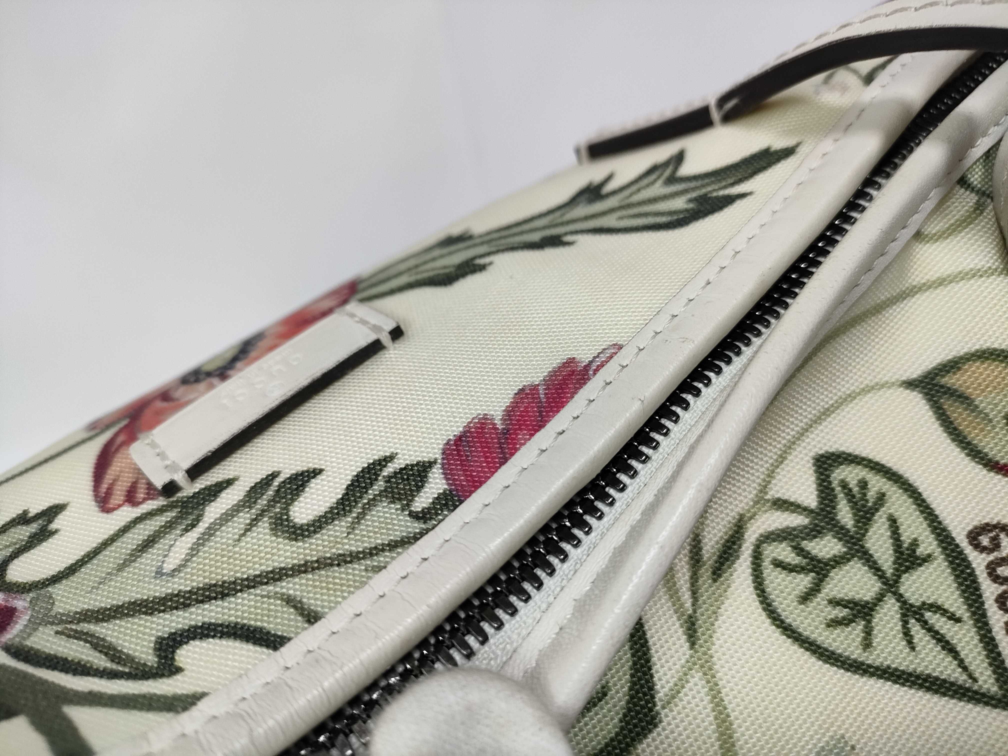 White Canvas Flower Print Tote Bag with Long Shoulder Strap (Handbag) — view 15