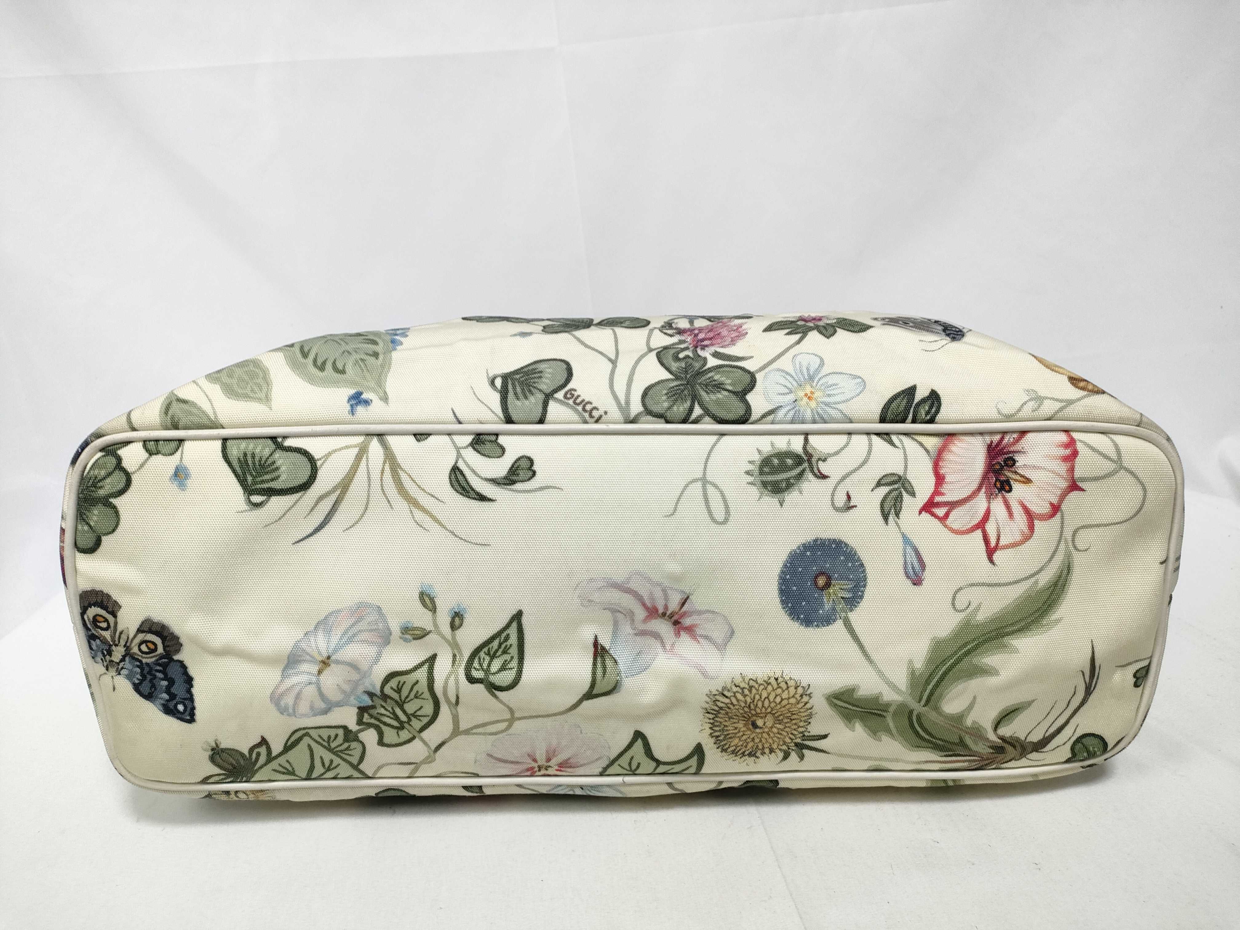 White Canvas Flower Print Tote Bag with Long Shoulder Strap (Handbag) — view 3
