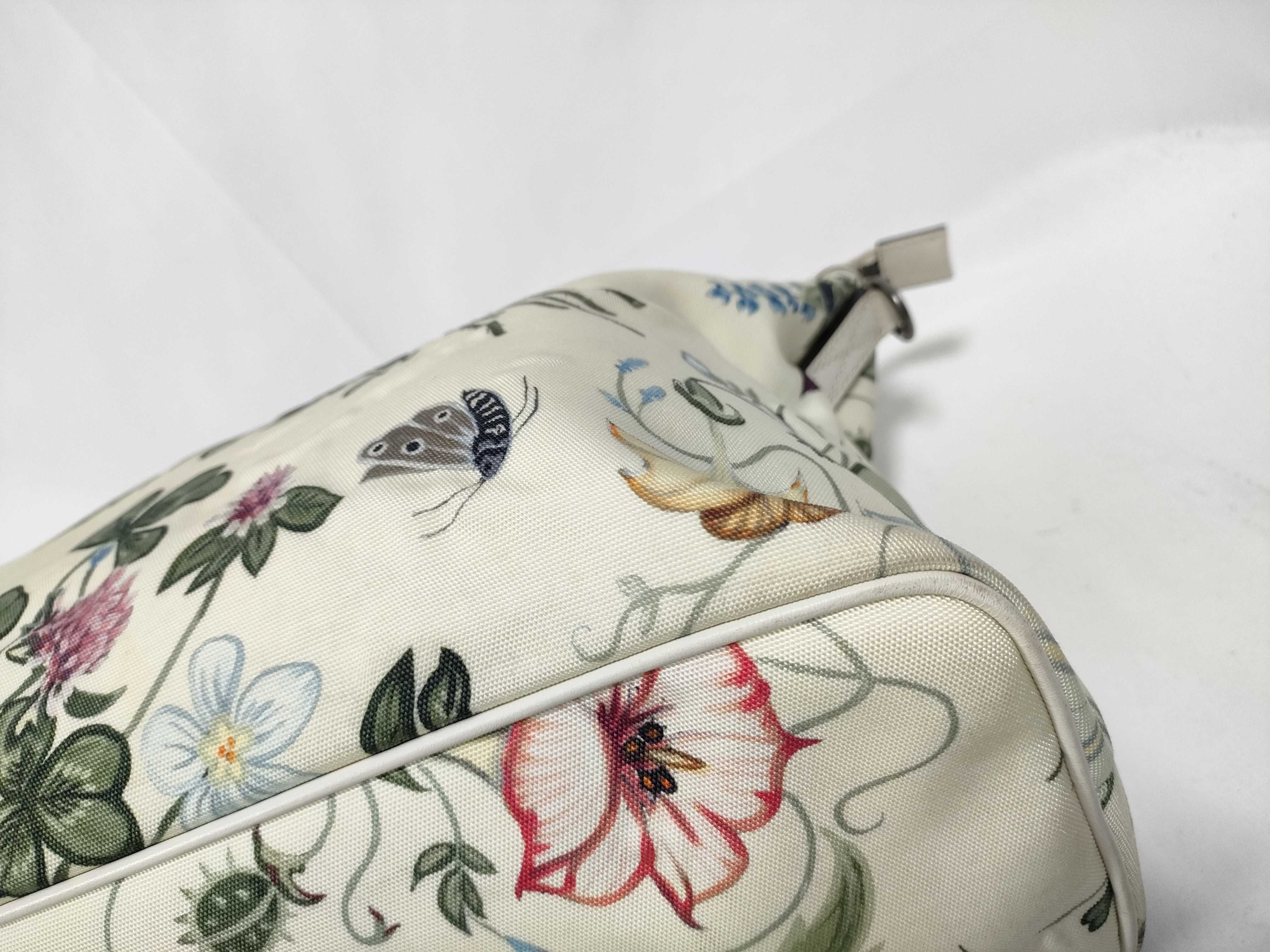 White Canvas Flower Print Tote Bag with Long Shoulder Strap (Handbag) — view 5