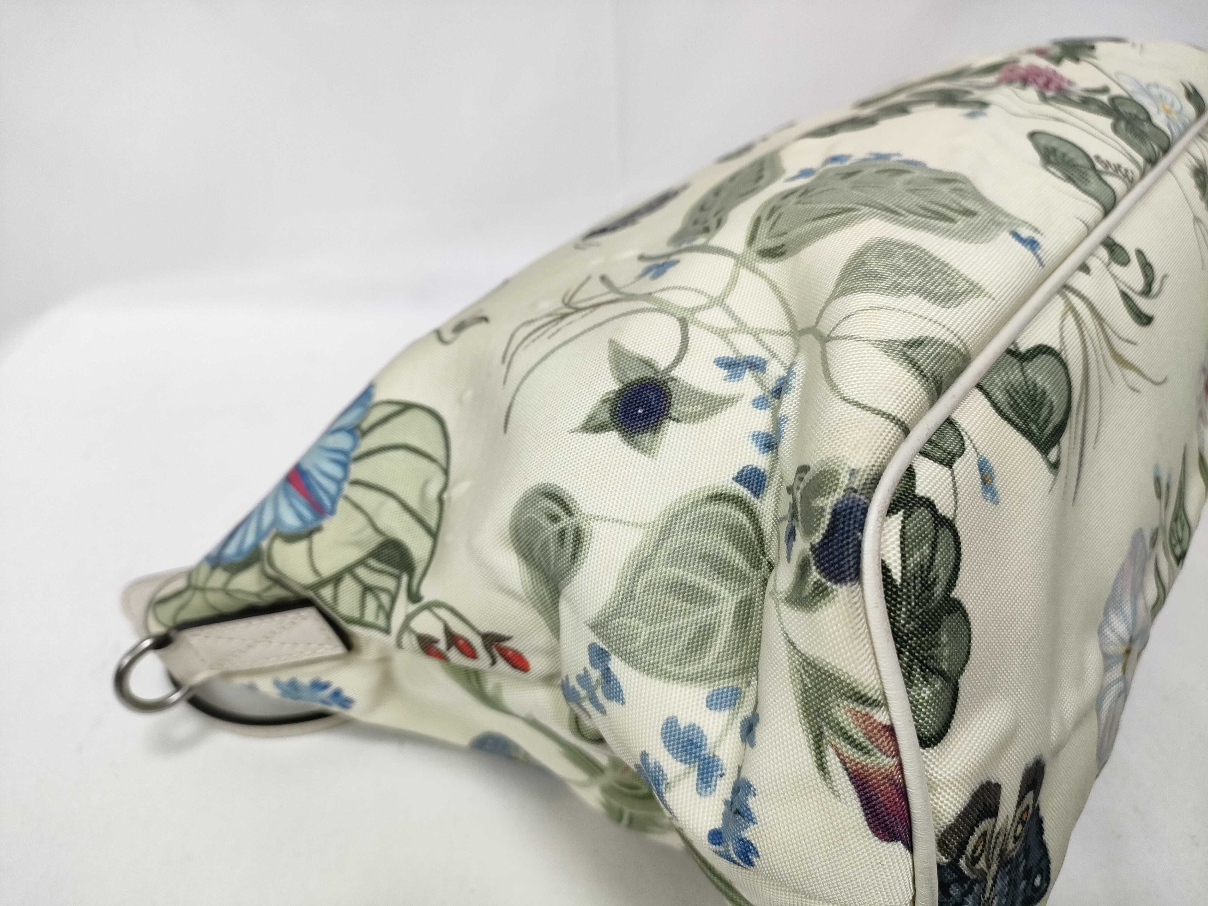 White Canvas Flower Print Tote Bag with Long Shoulder Strap (Handbag) — view 6