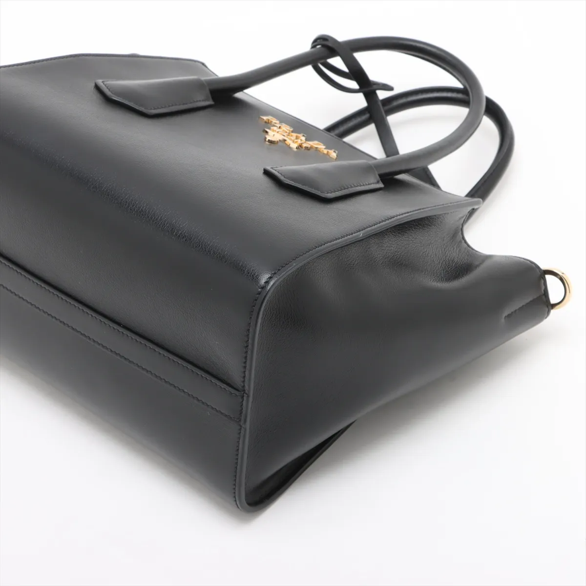 Leather 2-Way Handbag, Black — view 3