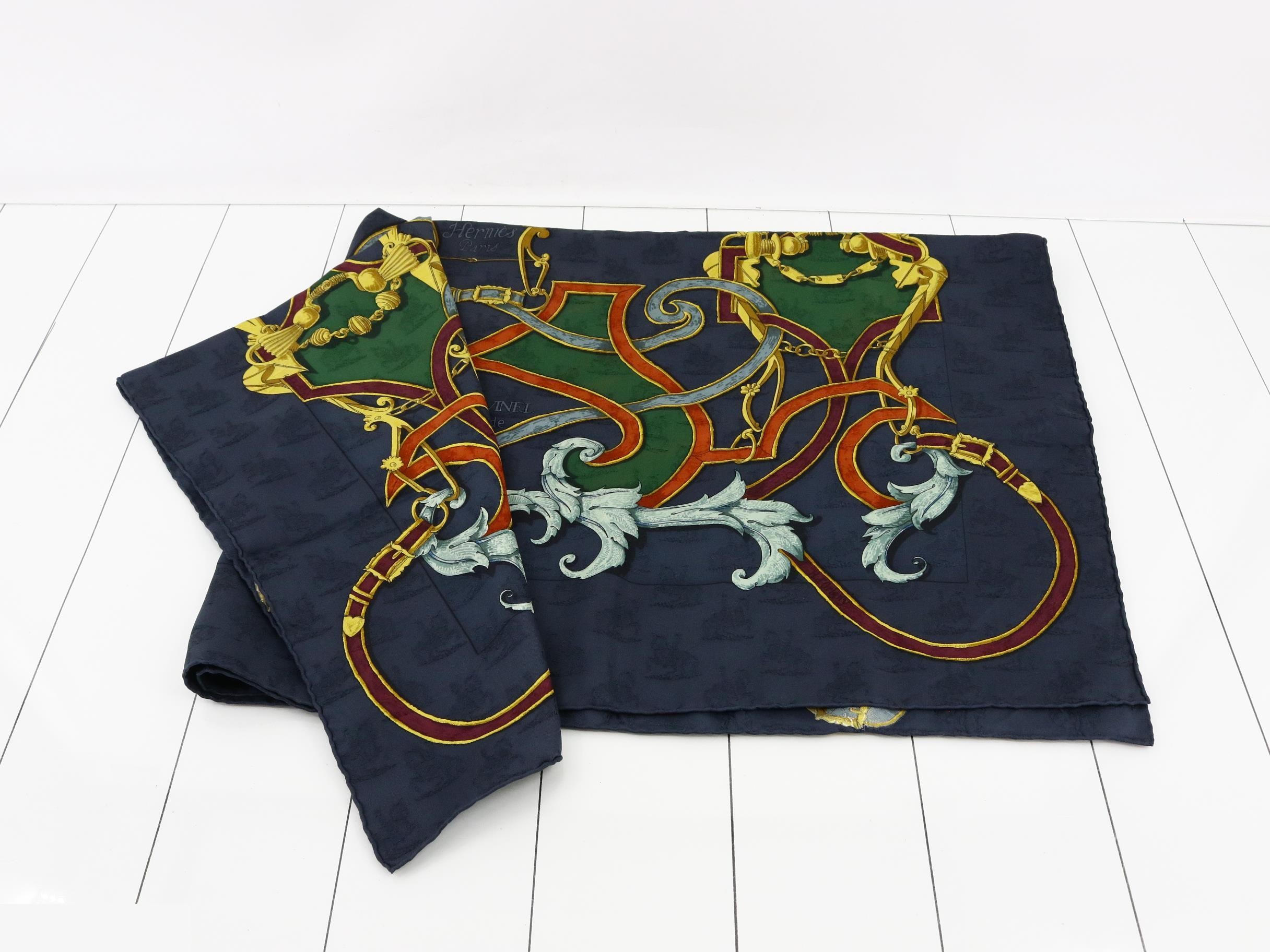 Carre 90, Imperial Studies, Navy, Large Scarf, with Tag — view 3