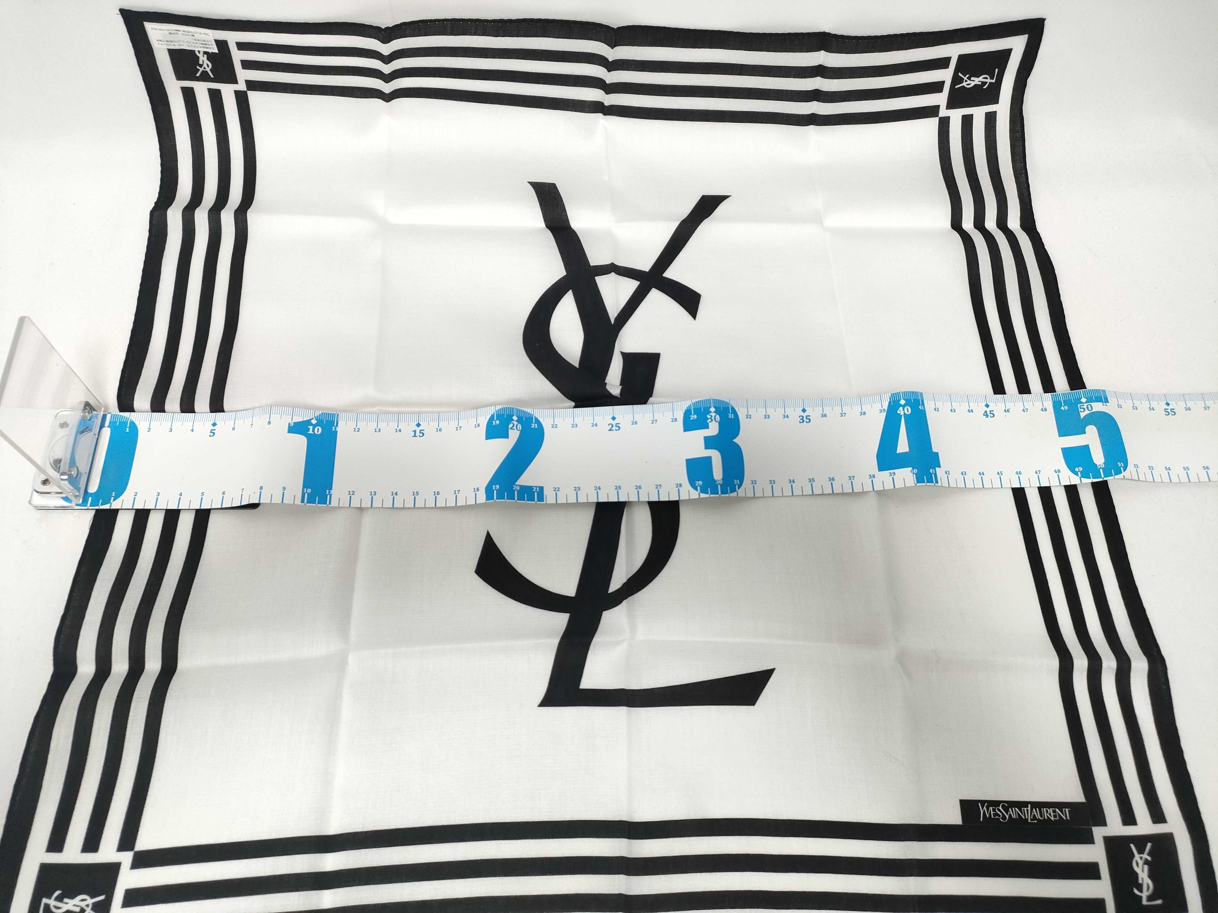 handkerchief scarf with sticker, YSL big logo, black and white, other accessories — view 2