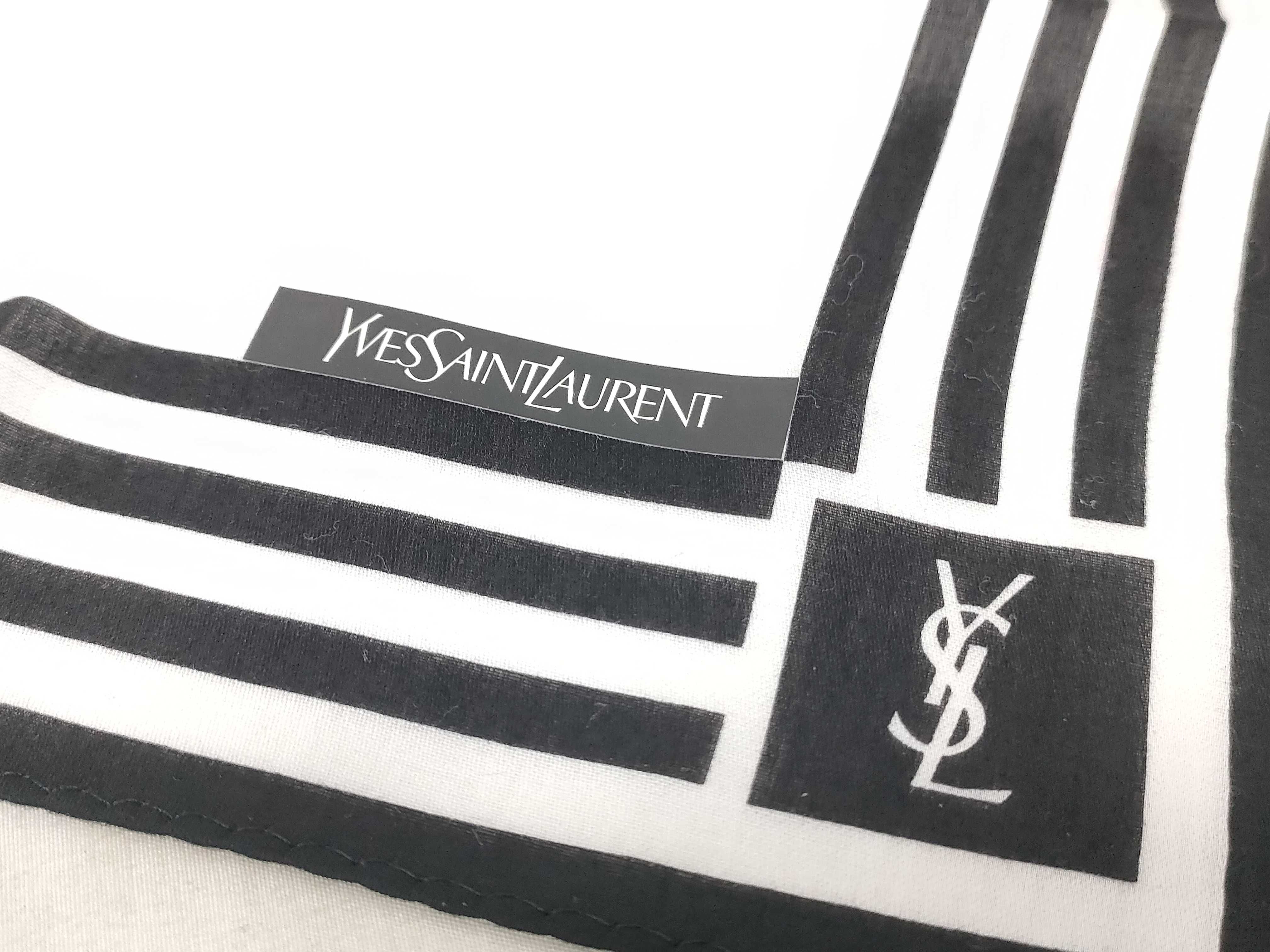 handkerchief scarf with sticker, YSL big logo, black and white, other accessories — view 3