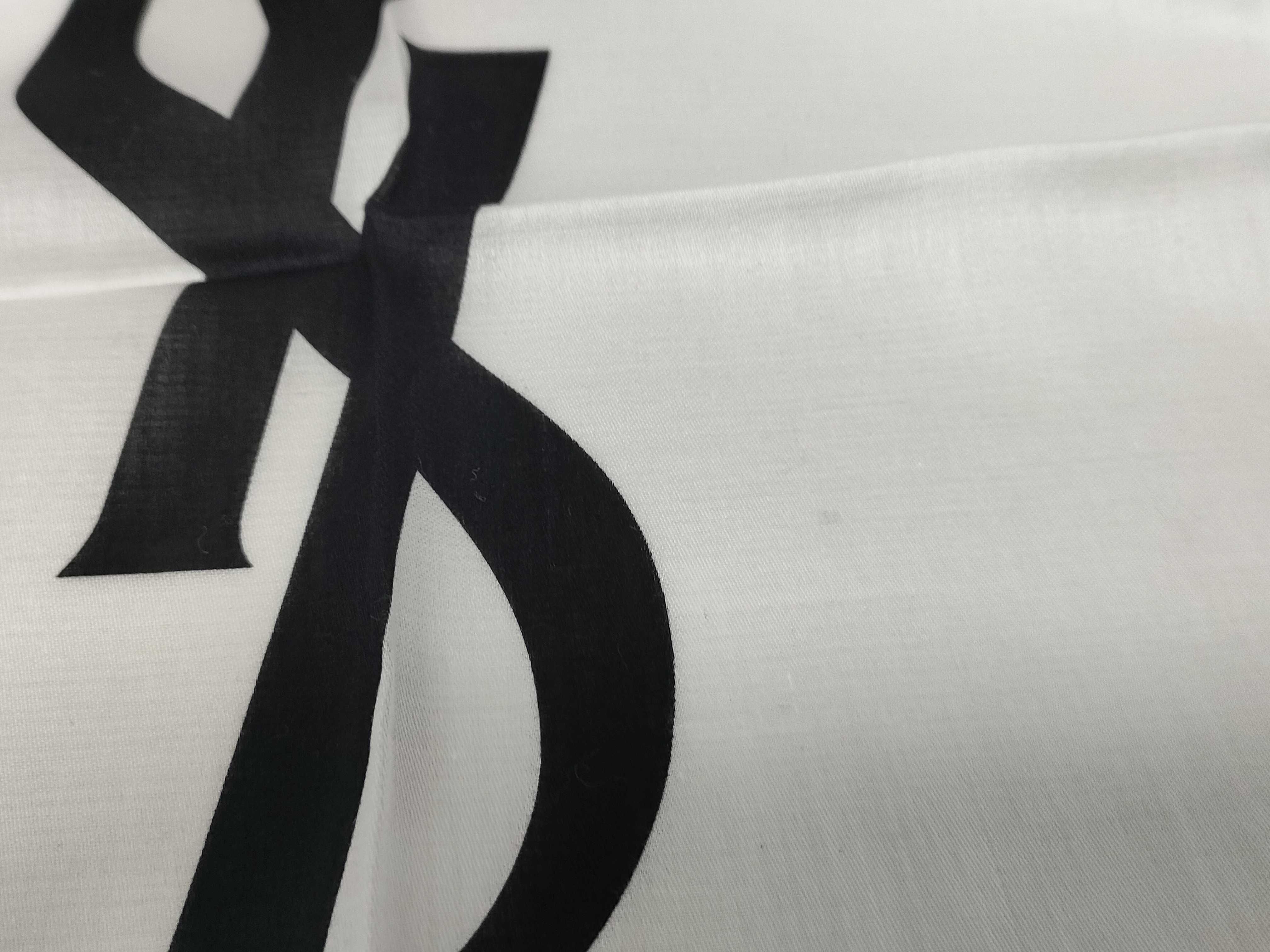 handkerchief scarf with sticker, YSL big logo, black and white, other accessories — view 5