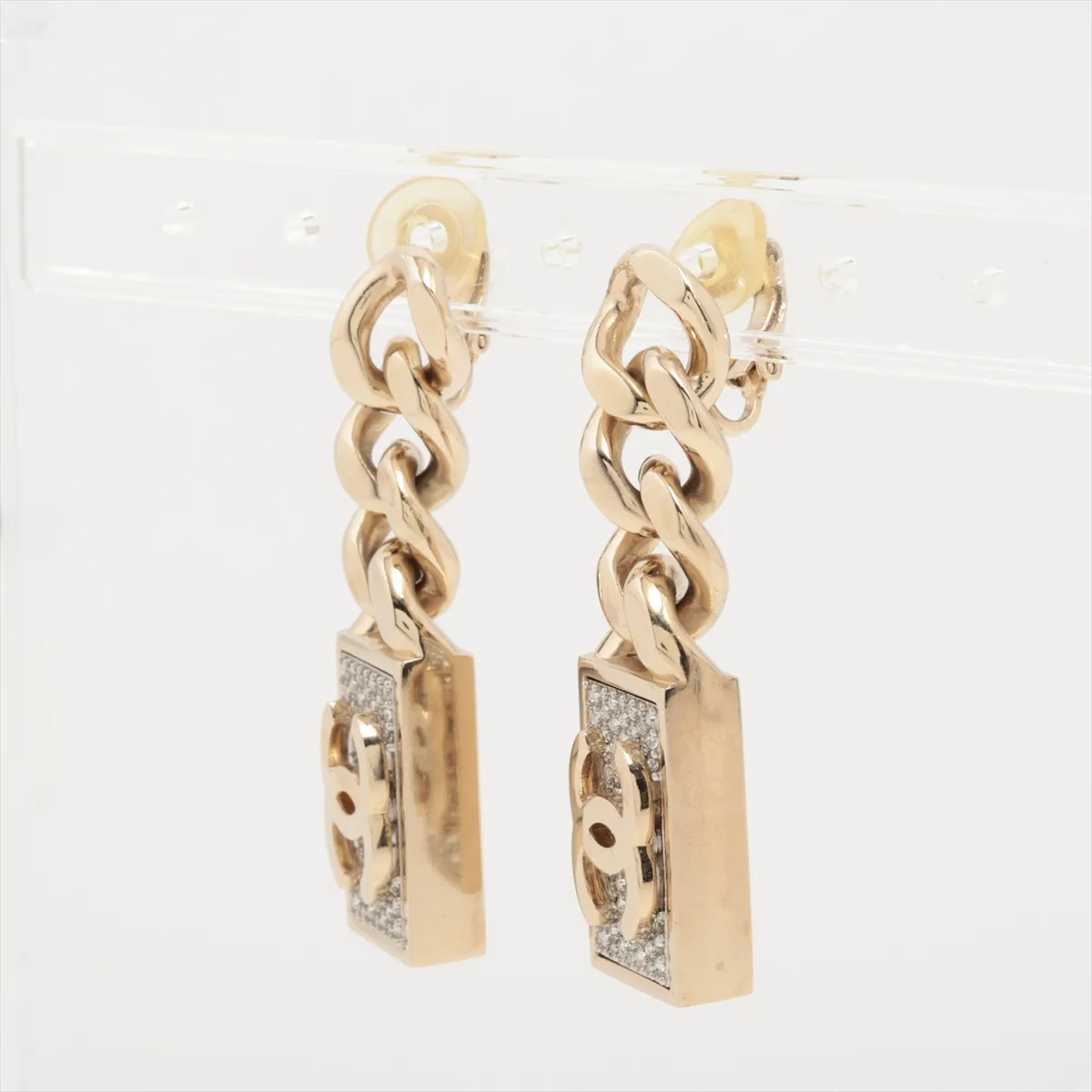 Coco Mark B21C Earrings (Pair) GP x Rhinestone Gold. Shows signs of wear including — view 3