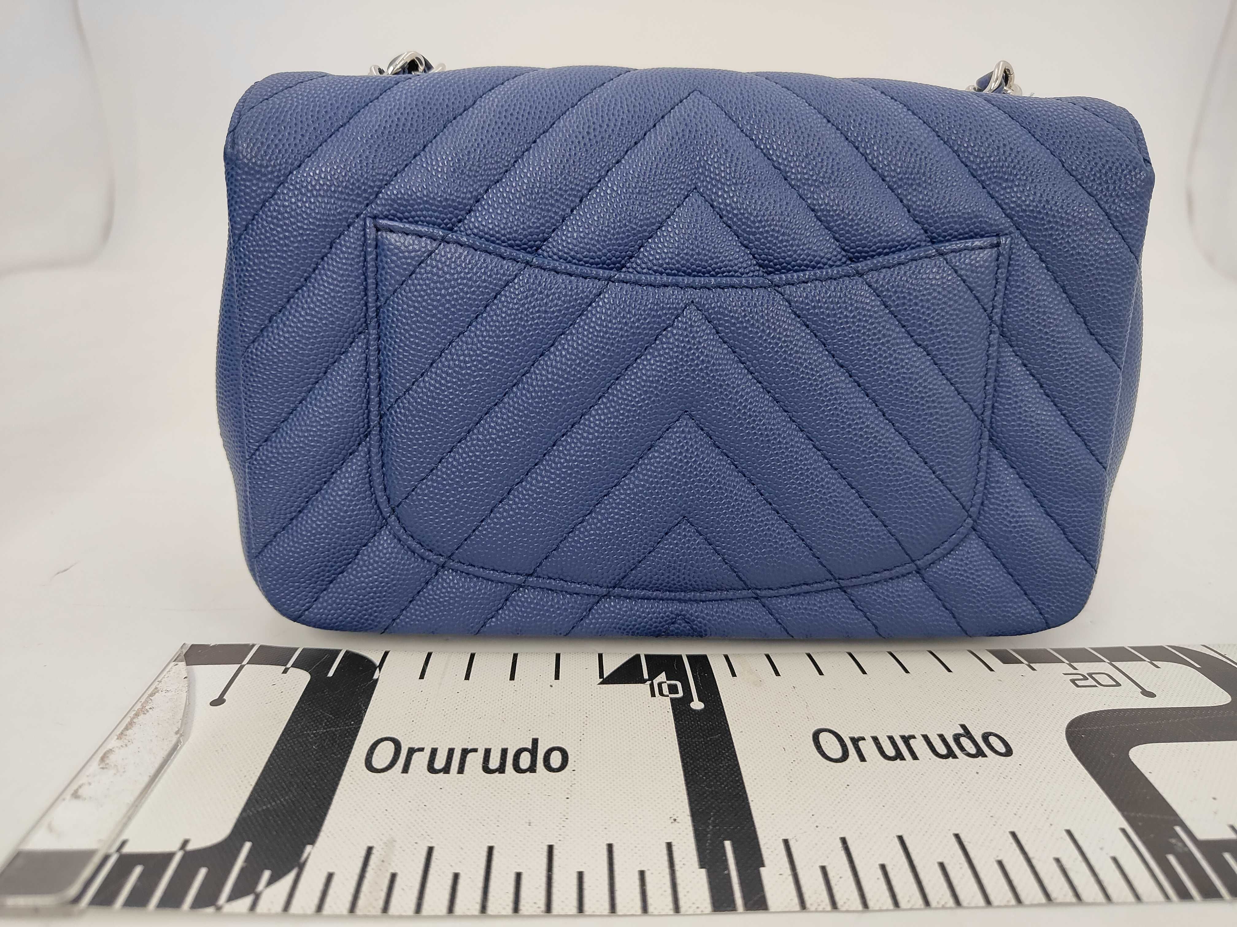 Mini Matelassé Chain Shoulder Bag, Chevron Caviar Skin, Blue, Silver Hardware — view 2