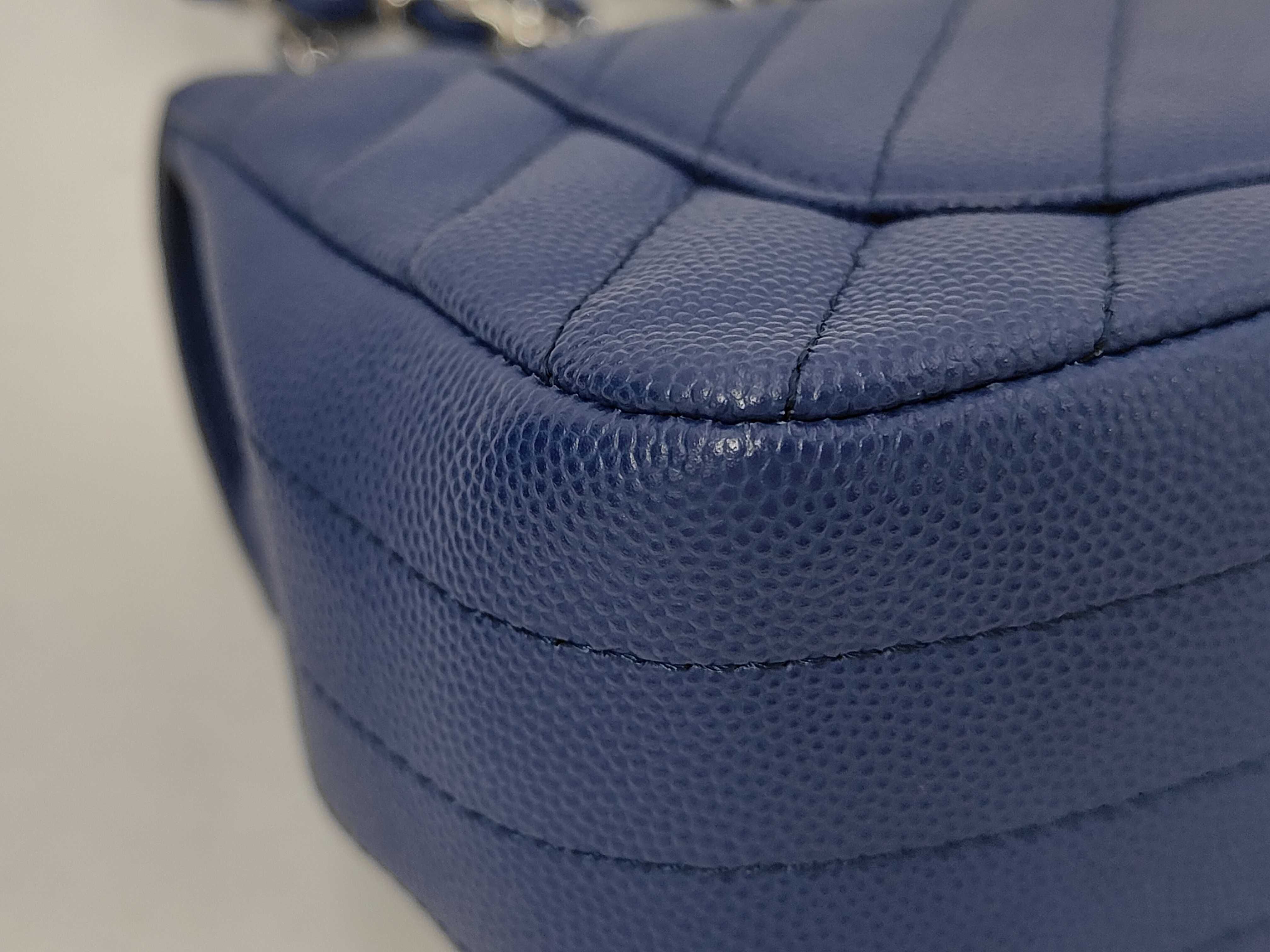 Mini Matelassé Chain Shoulder Bag, Chevron Caviar Skin, Blue, Silver Hardware — view 3