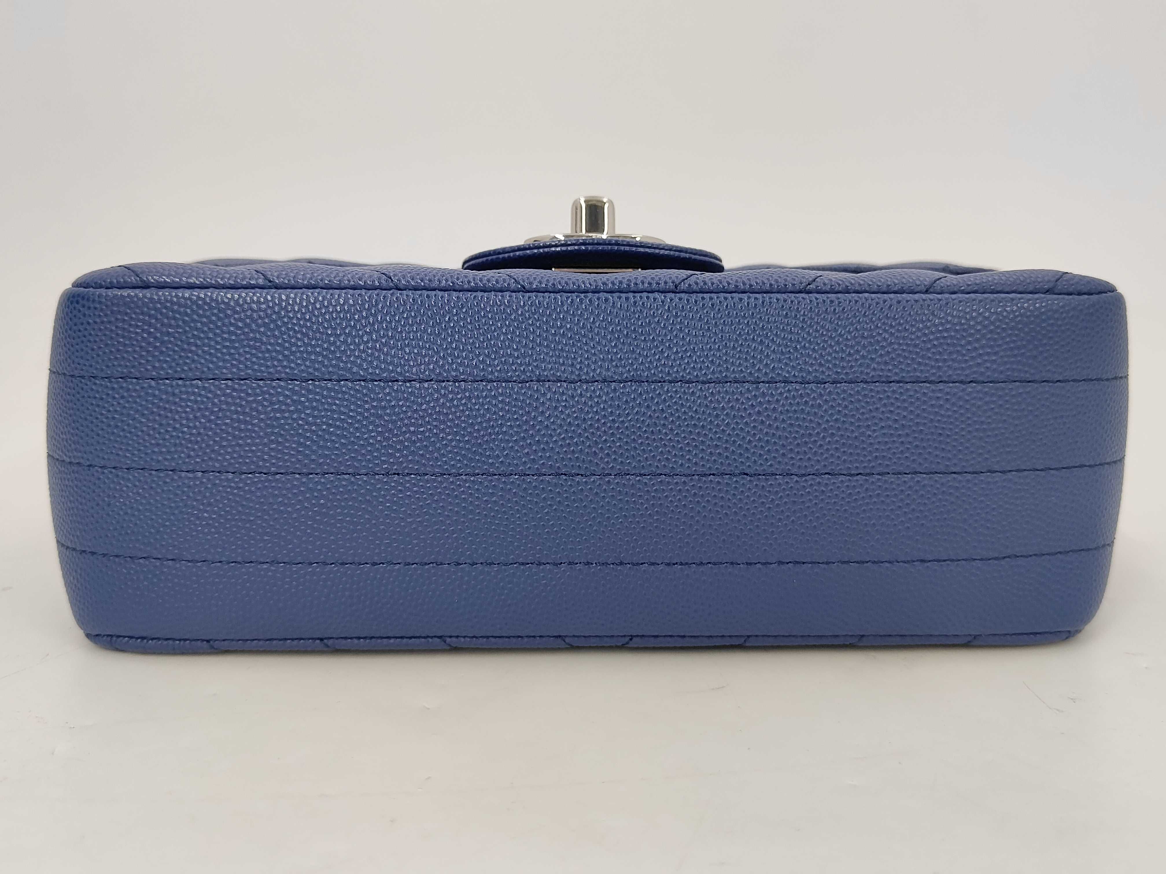 Mini Matelassé Chain Shoulder Bag, Chevron Caviar Skin, Blue, Silver Hardware — view 4