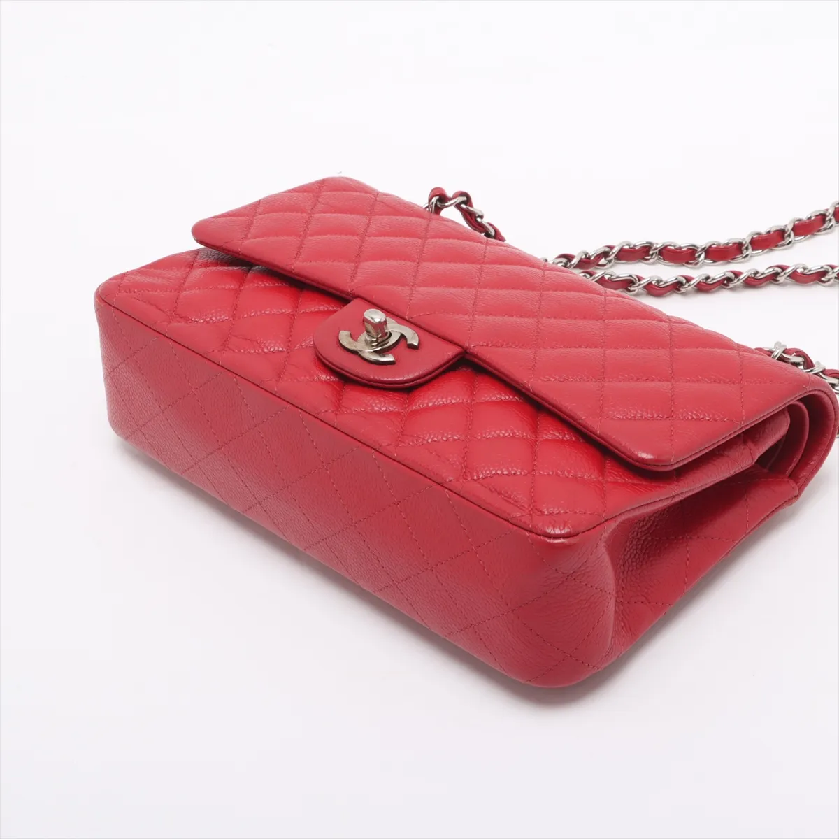 [Individually wrapped] Chanel Matelasse 25 caviar skin double flap double chain bag red silver hardware 19050478 19th series A01112 — view 3