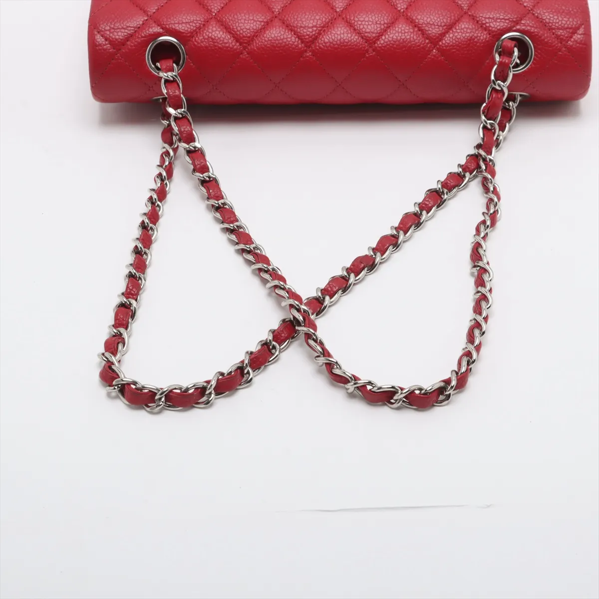 [Individually wrapped] Chanel Matelasse 25 caviar skin double flap double chain bag red silver hardware 19050478 19th series A01112 — view 5