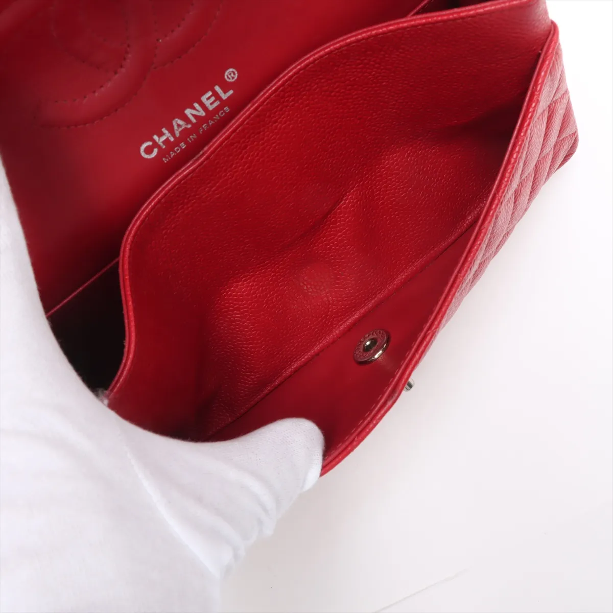 [Individually wrapped] Chanel Matelasse 25 caviar skin double flap double chain bag red silver hardware 19050478 19th series A01112 — view 8