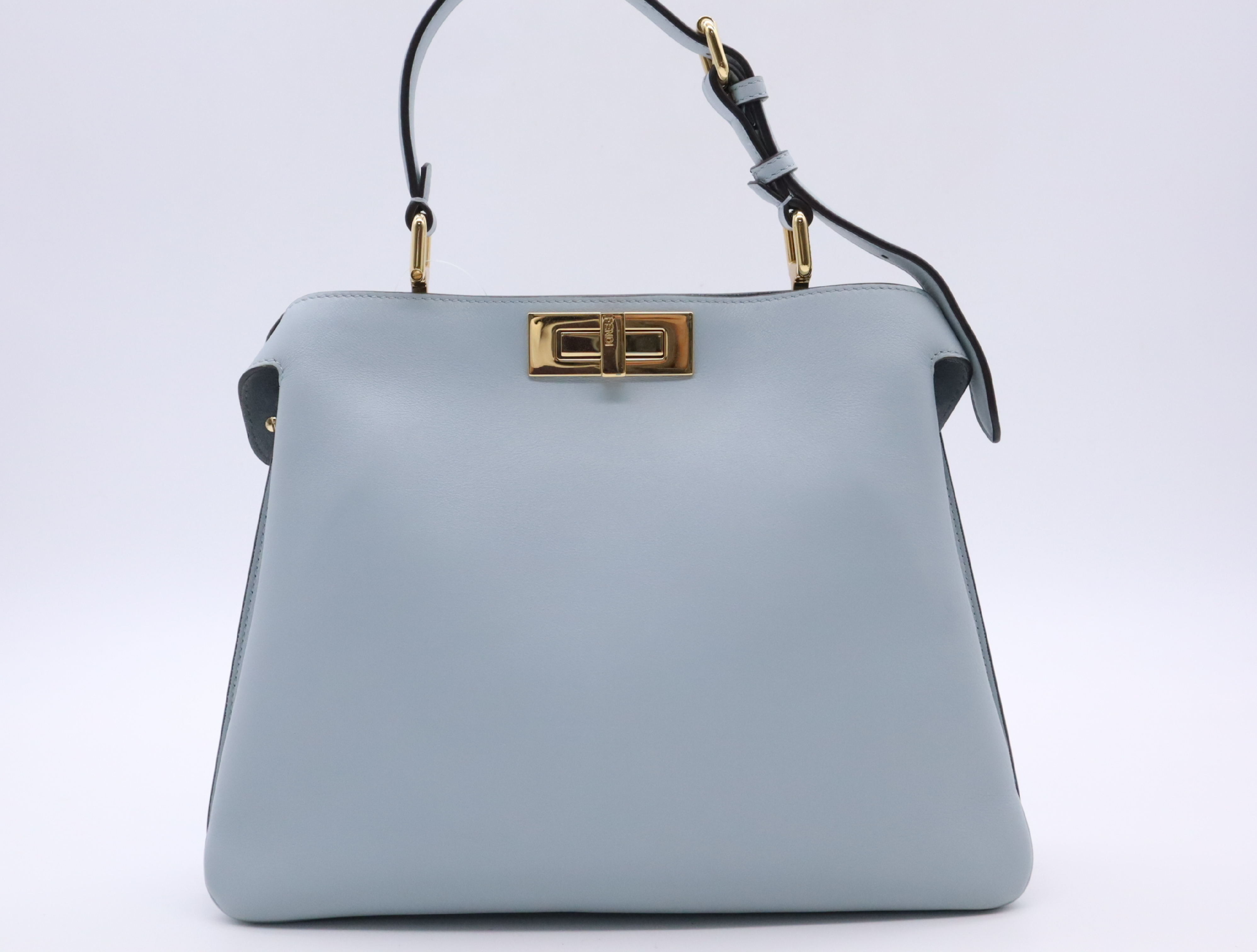 8BN353 Camellia Leather Peekaboo Soft Medium Blue Handbag with Gold Hardware and Dust Bag — view 2