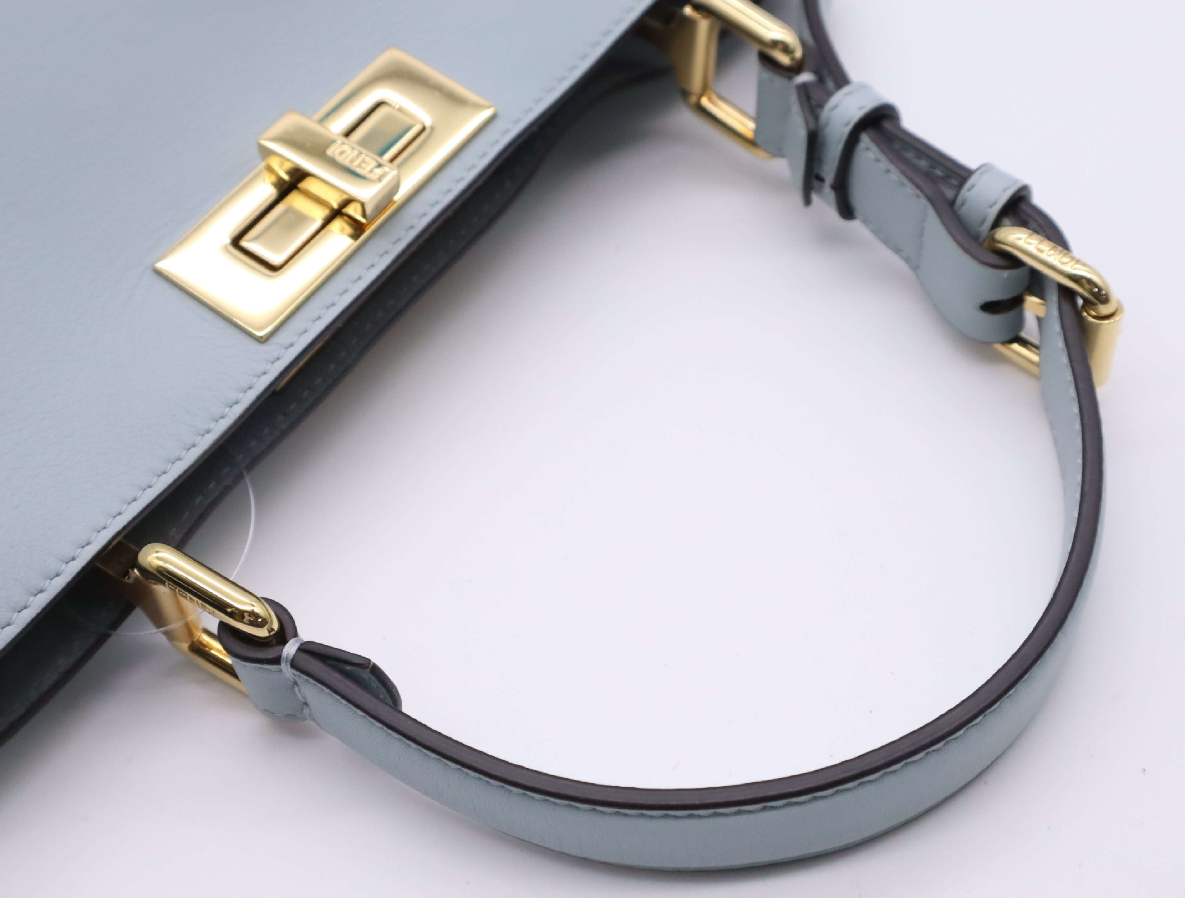 8BN353 Camellia Leather Peekaboo Soft Medium Blue Handbag with Gold Hardware and Dust Bag — view 12