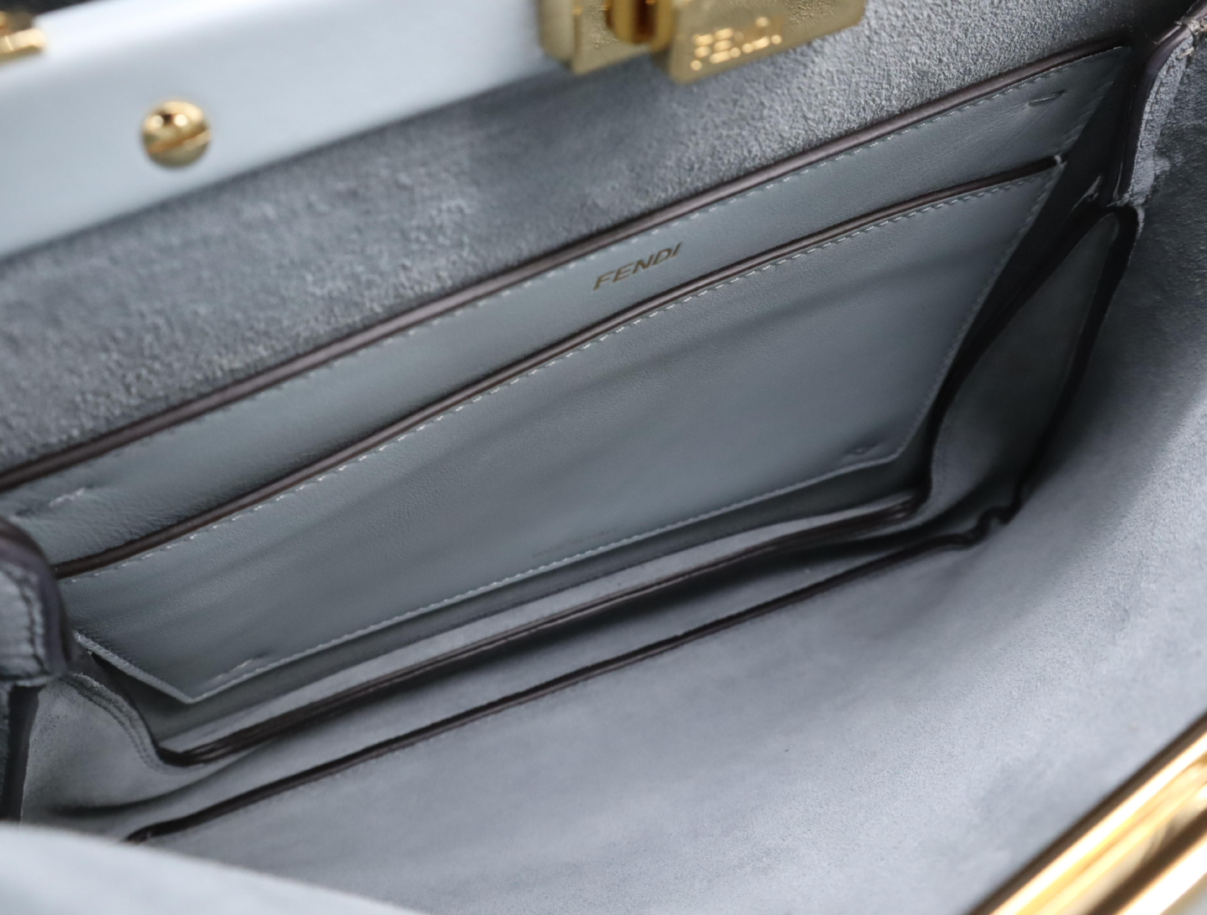 8BN353 Camellia Leather Peekaboo Soft Medium Blue Handbag with Gold Hardware and Dust Bag — view 13