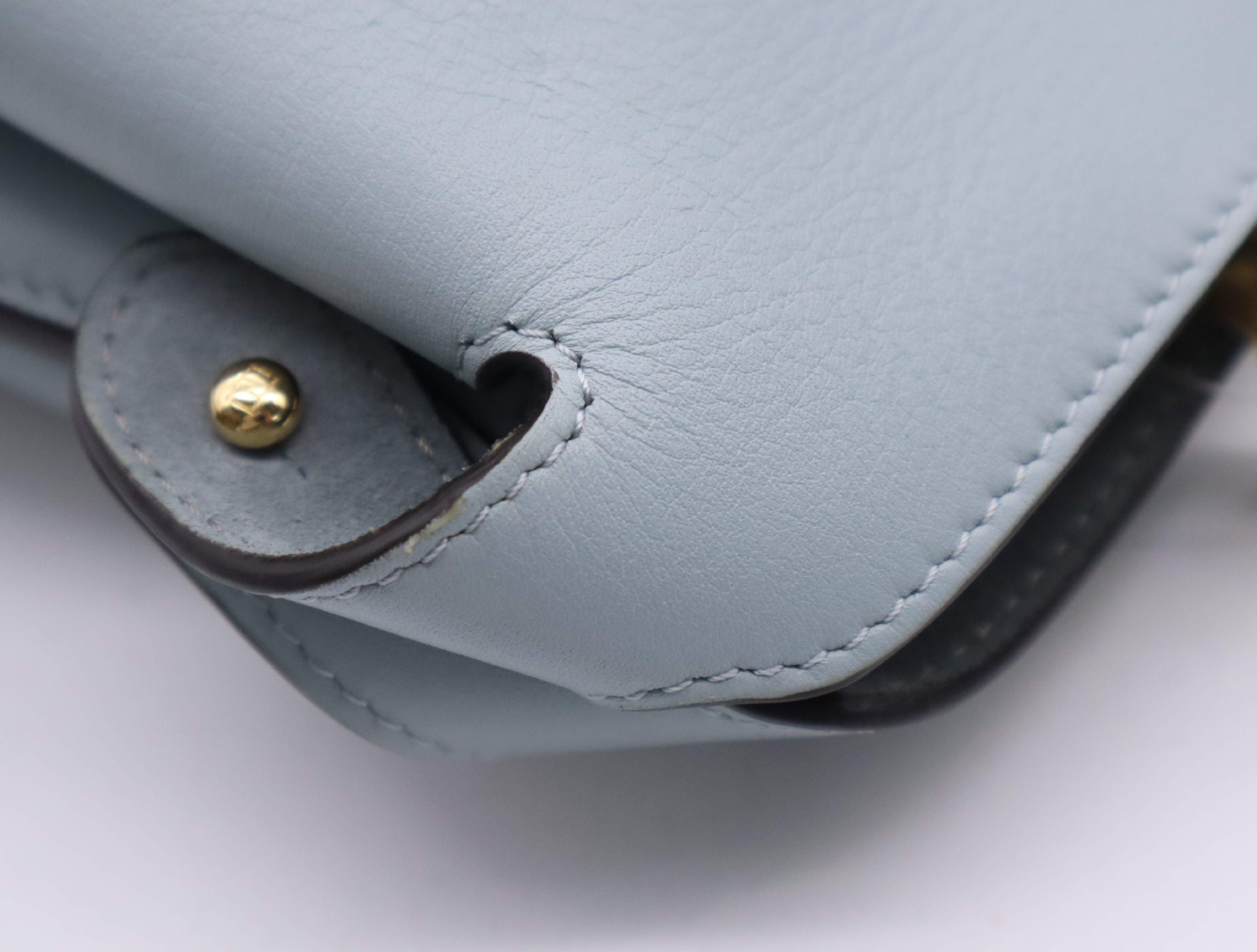 8BN353 Camellia Leather Peekaboo Soft Medium Blue Handbag with Gold Hardware and Dust Bag — view 8