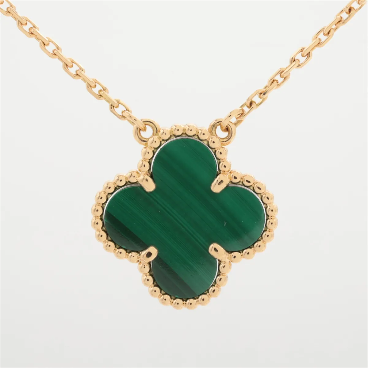 Vintage Alhambra Malachite Necklace 750 (Yellow Gold) 5.2g JA164432 (Spring ring on clasp side is open, hallmark — view 2
