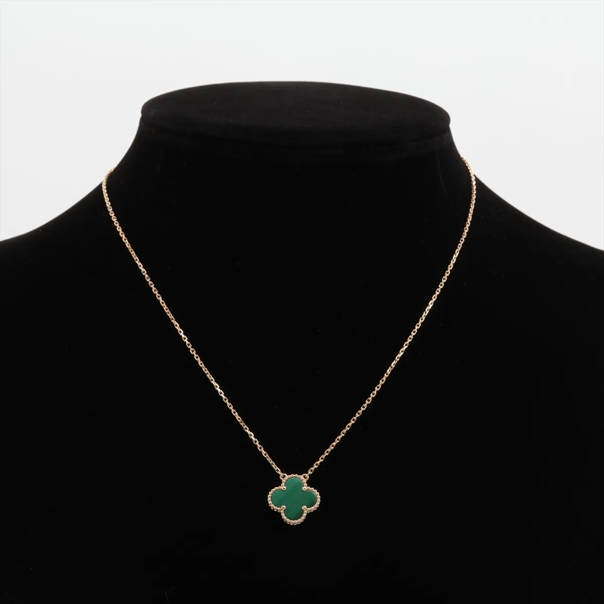 Vintage Alhambra Malachite Necklace 750 (Yellow Gold) 5.2g JA164432 (Spring ring on clasp side is open, hallmark — view 5