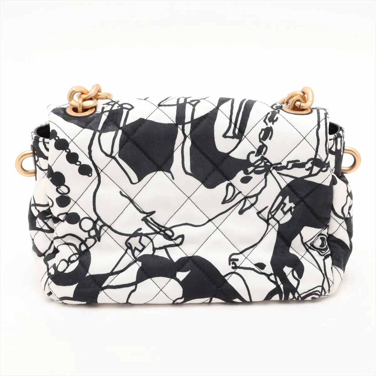 Matelassé Nylon Shoulder Bag, White x Black, Gold Hardware, H7KTPJA5, Random Plate — view 2