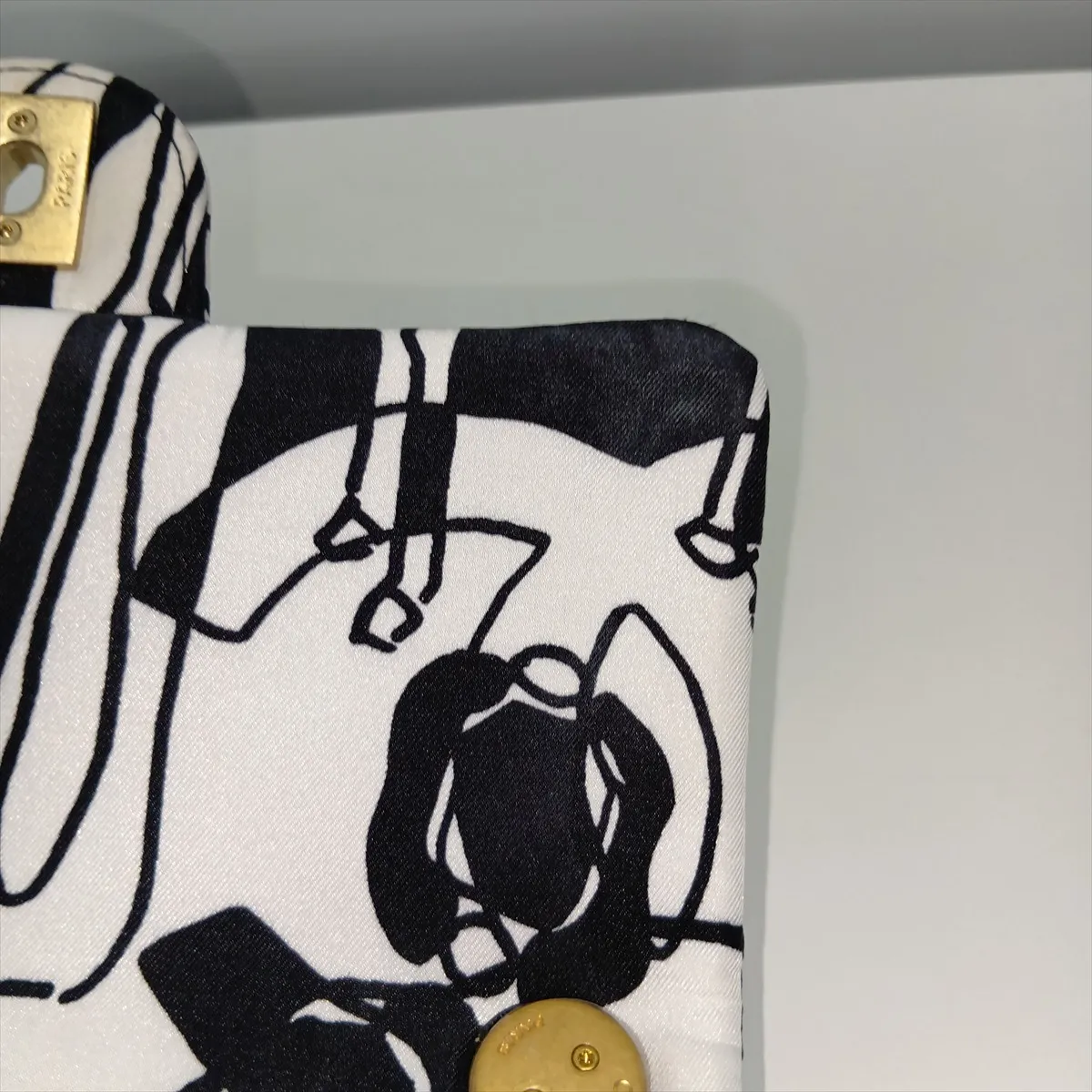 Matelassé Nylon Shoulder Bag, White x Black, Gold Hardware, H7KTPJA5, Random Plate — view 11