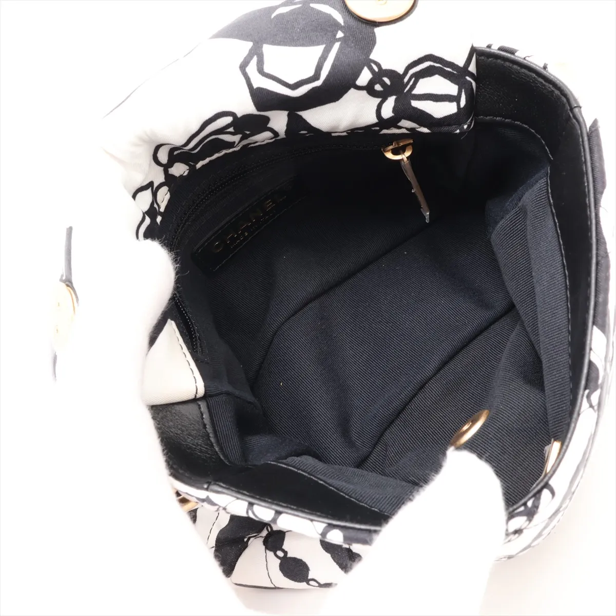 Matelassé Nylon Shoulder Bag, White x Black, Gold Hardware, H7KTPJA5, Random Plate — view 6