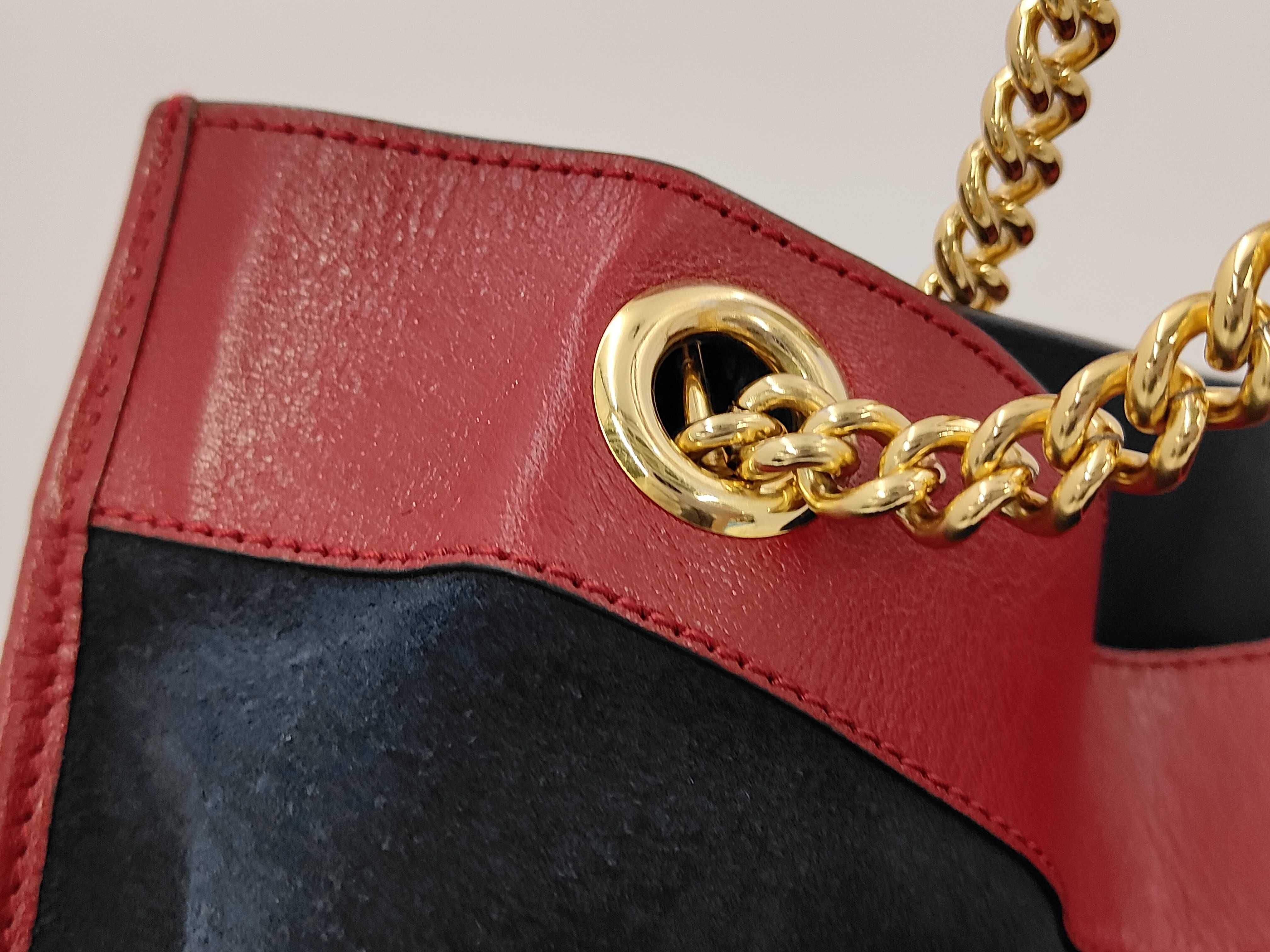Red Navy Suede Calf Raja Large Chain Tote Bag 537219 — view 3