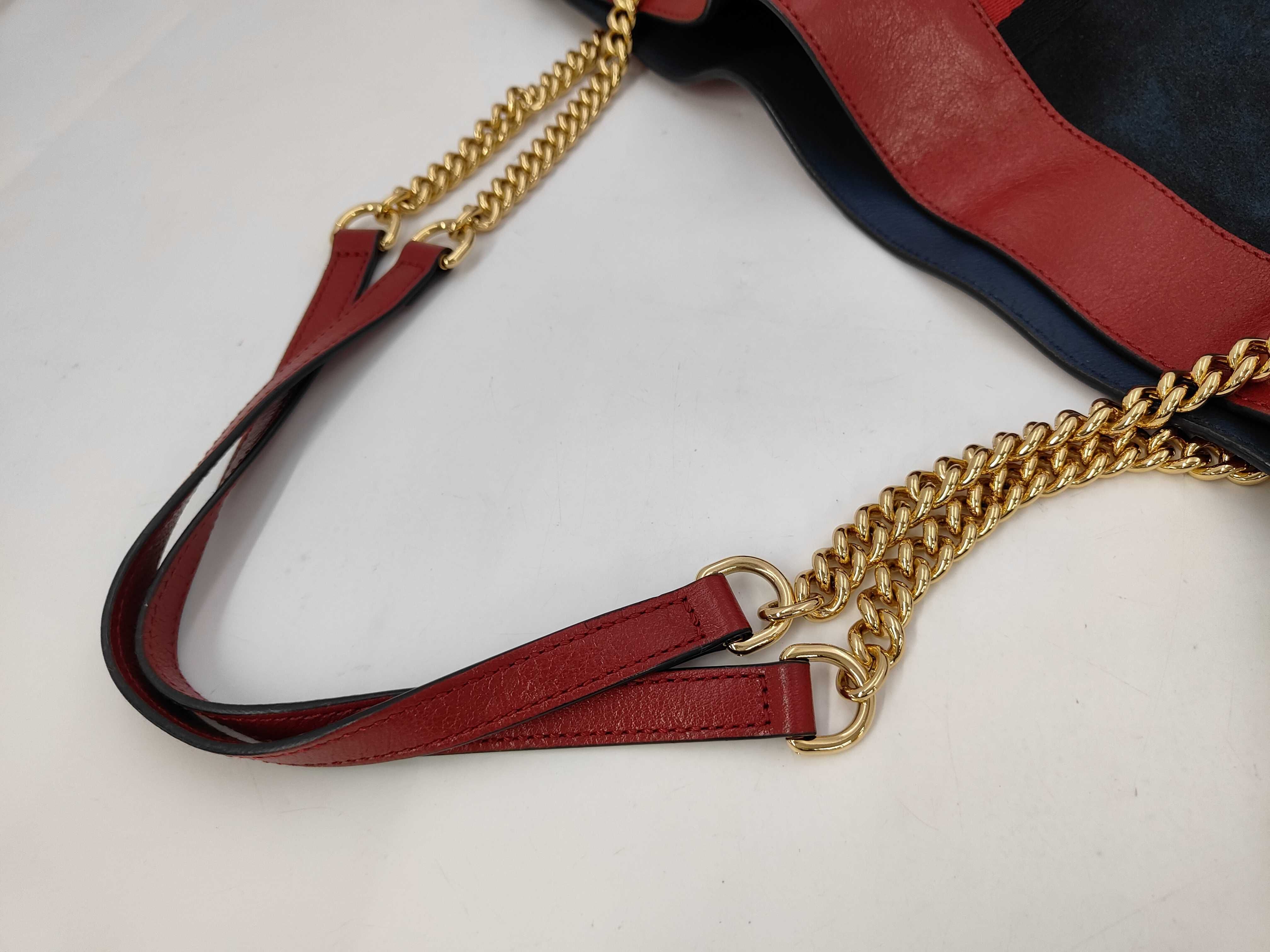 Red Navy Suede Calf Raja Large Chain Tote Bag 537219 — view 4