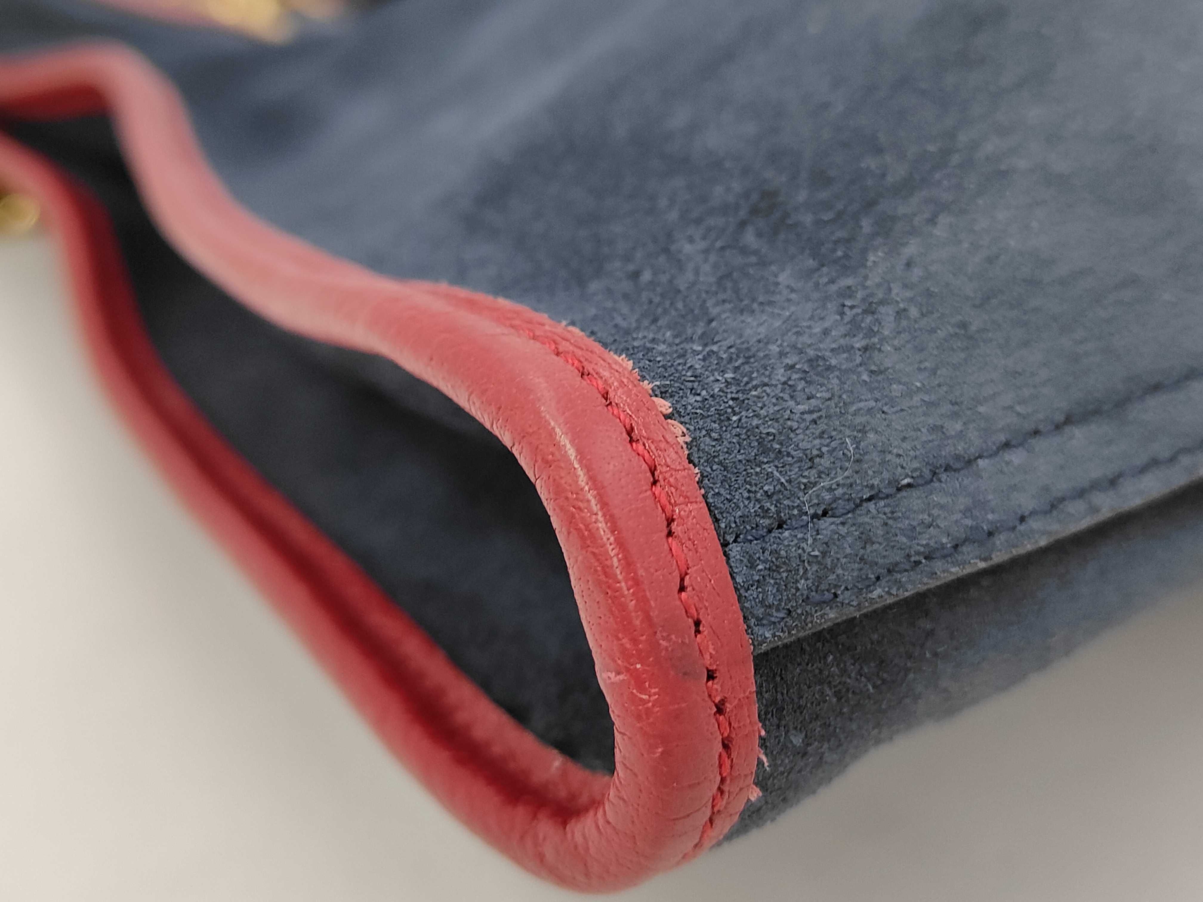 Red Navy Suede Calf Raja Large Chain Tote Bag 537219 — view 6
