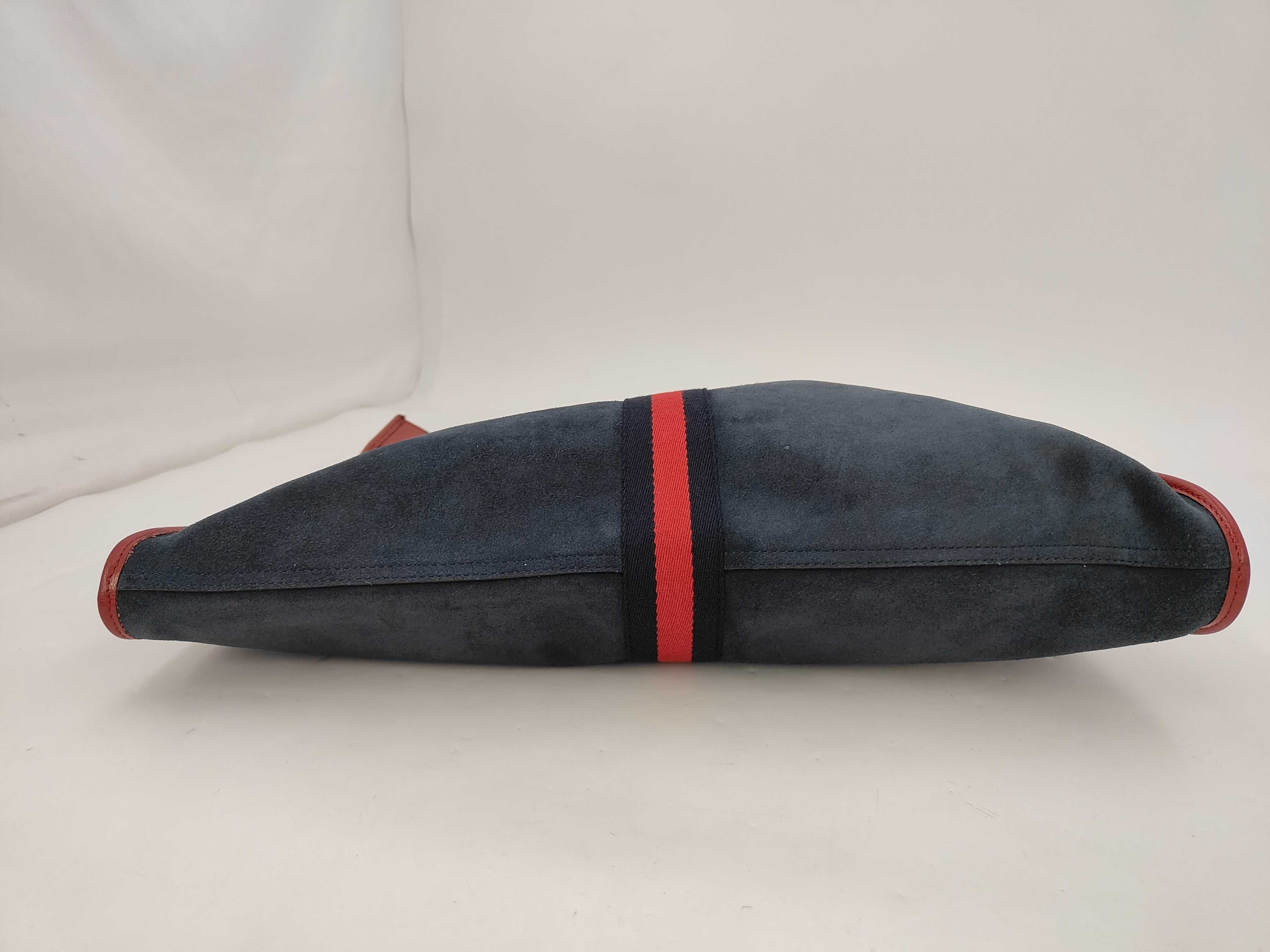 Red Navy Suede Calf Raja Large Chain Tote Bag 537219 — view 7