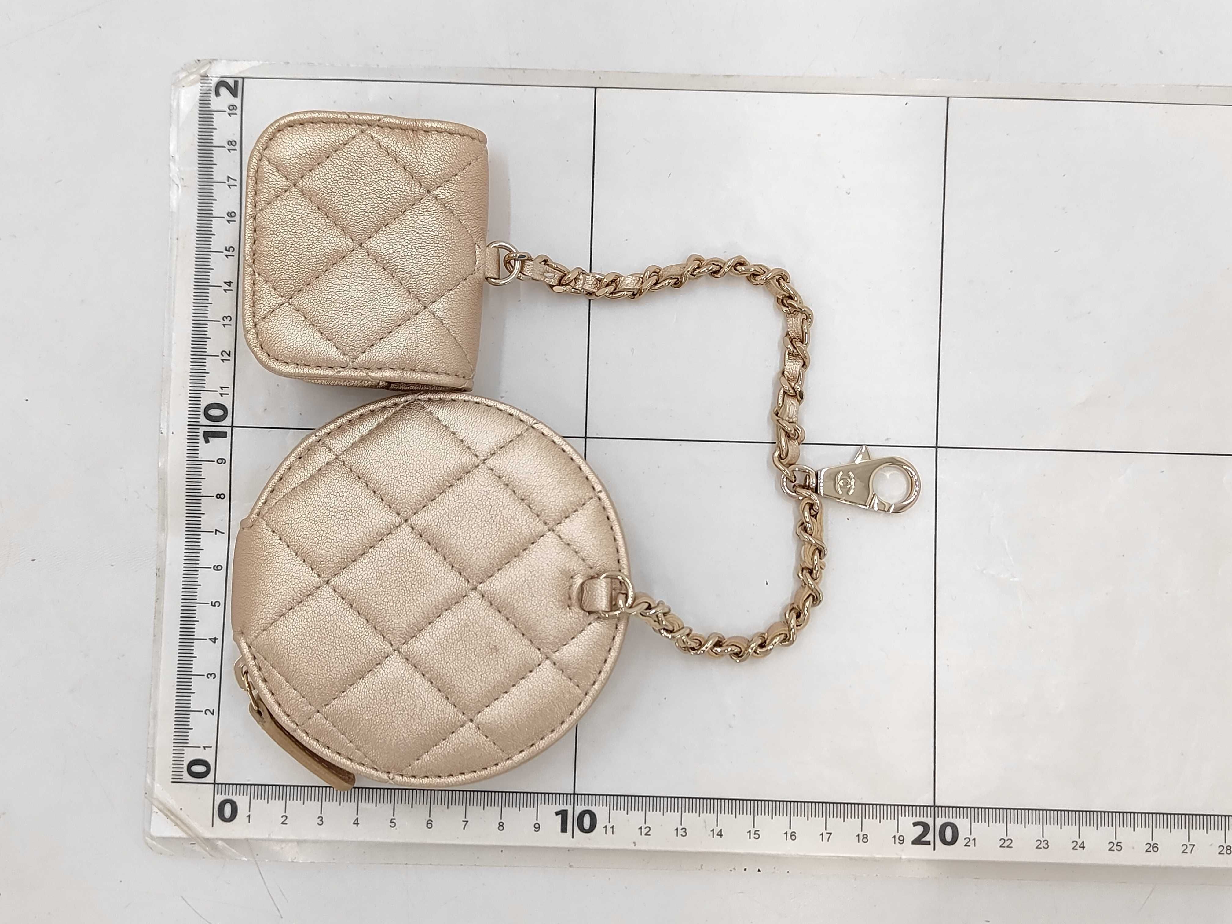 Matelassé Lambskin Coin Case & AirPods Case, Champagne Gold, Other Accessories — view 2