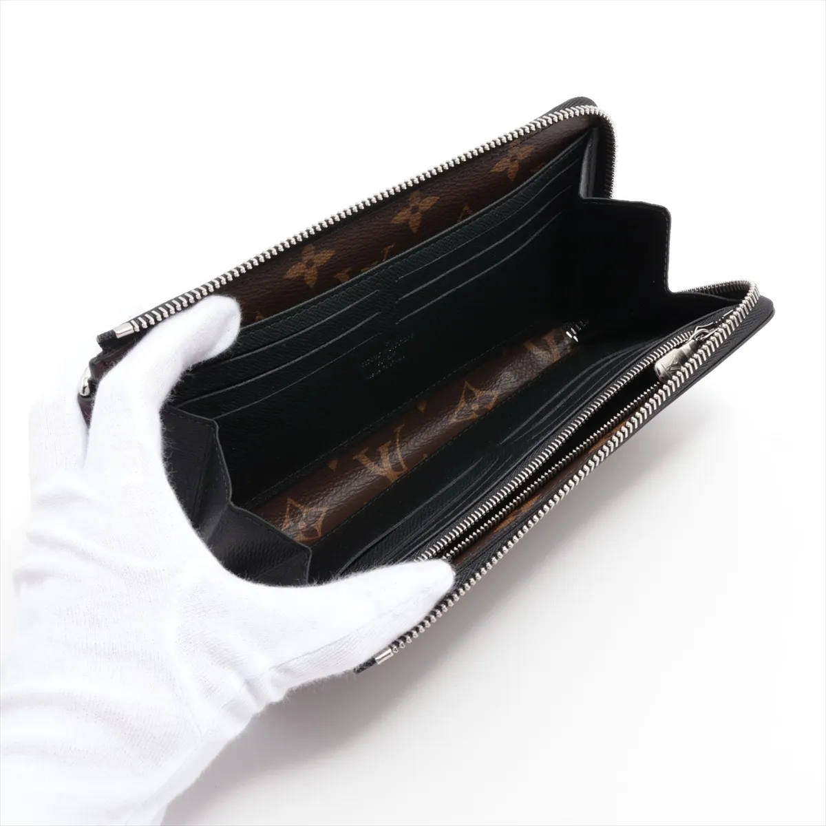 Monogram Macassar Zippy Dragonne M69407 Black x Brown Round Zip Wallet RFID Reactive — view 3