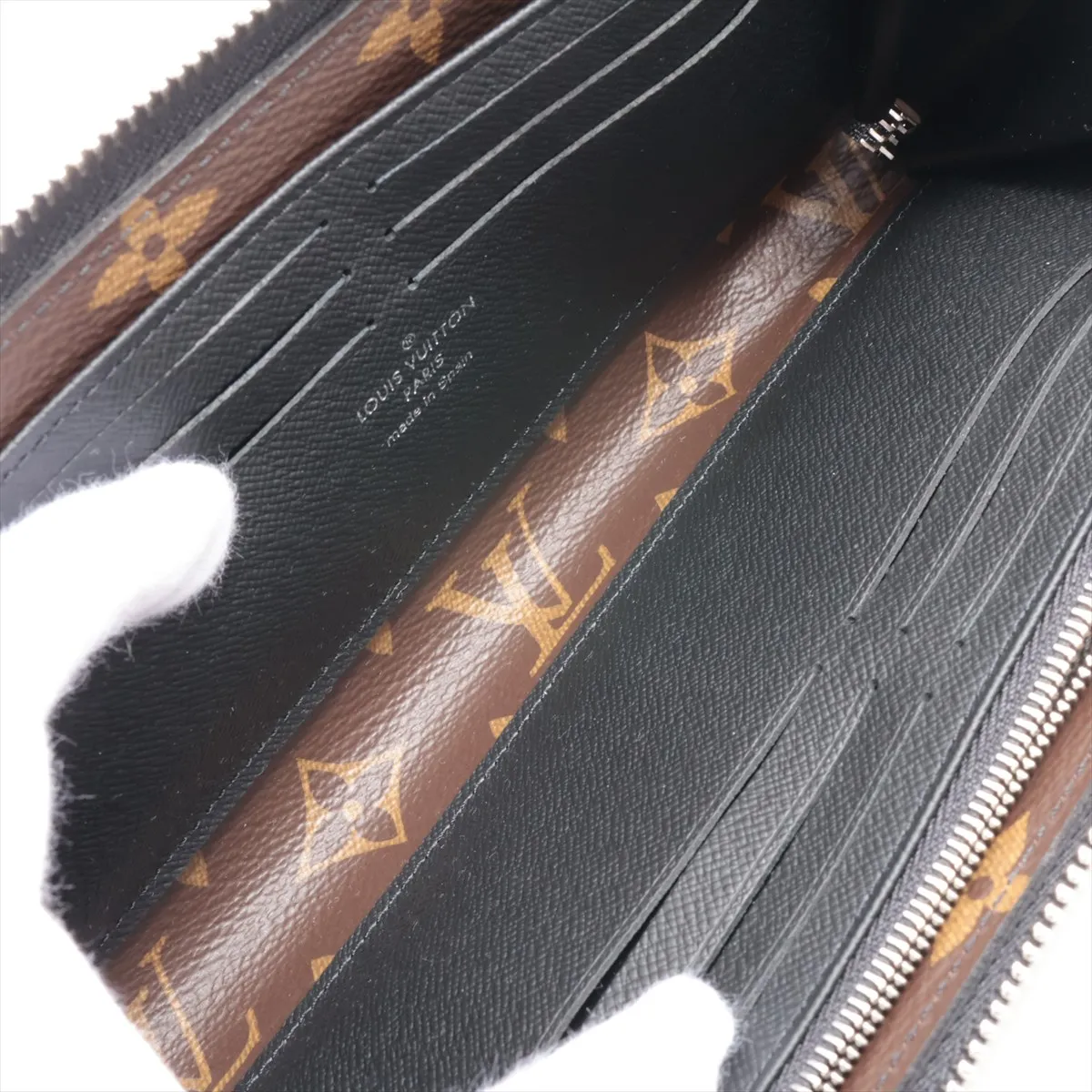 Monogram Macassar Zippy Dragonne M69407 Black x Brown Round Zip Wallet RFID Reactive — view 5