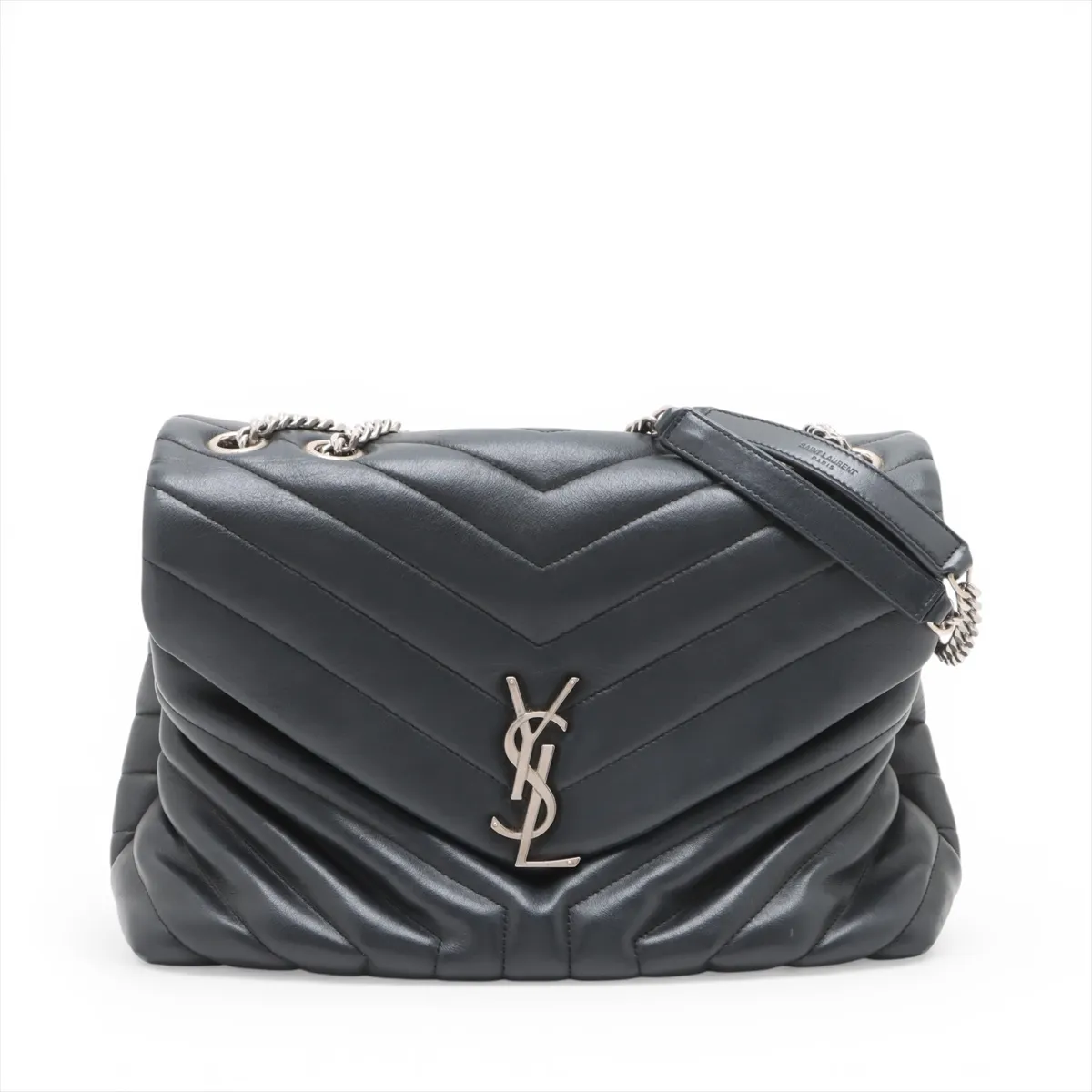 Loulou Medium Leather Chain Shoulder Bag, Black, 459749