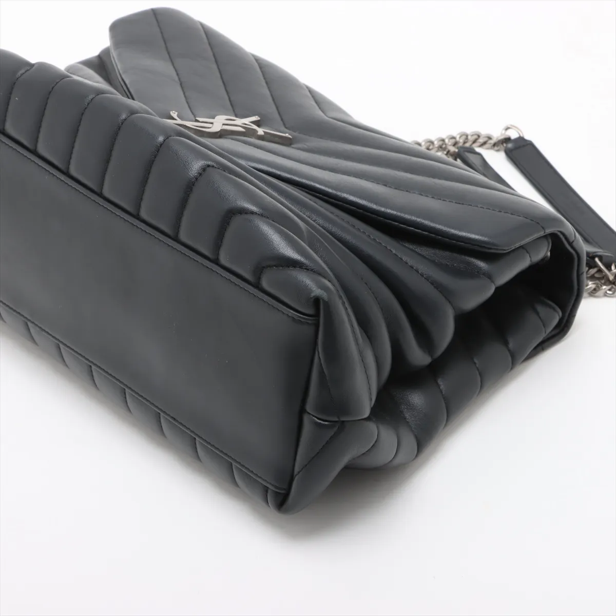 Loulou Medium Leather Chain Shoulder Bag, Black, 459749 — view 3