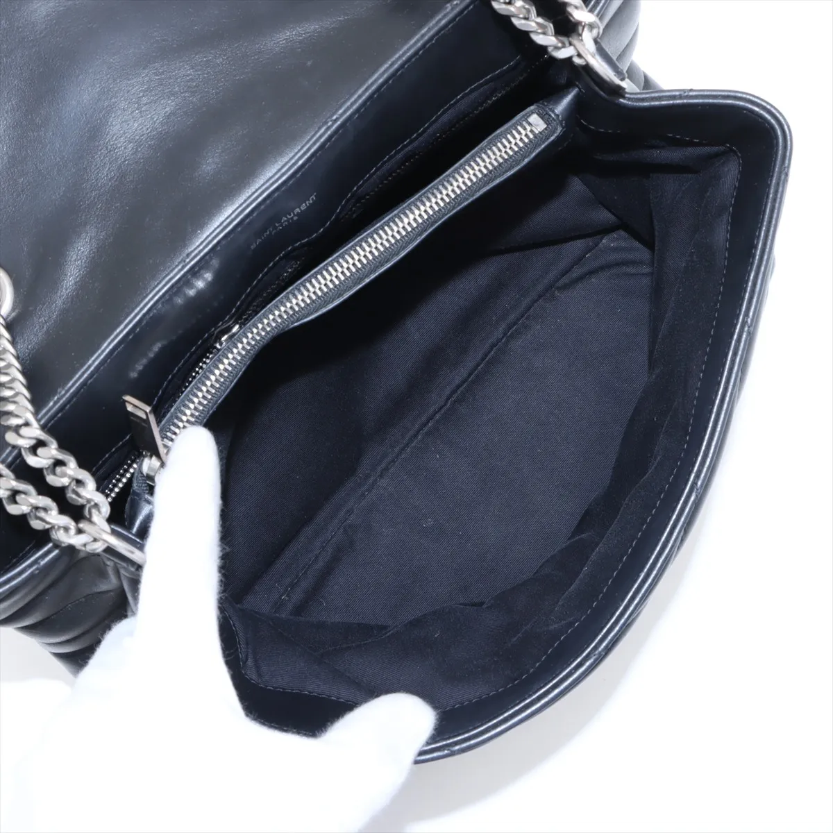 Loulou Medium Leather Chain Shoulder Bag, Black, 459749 — view 7