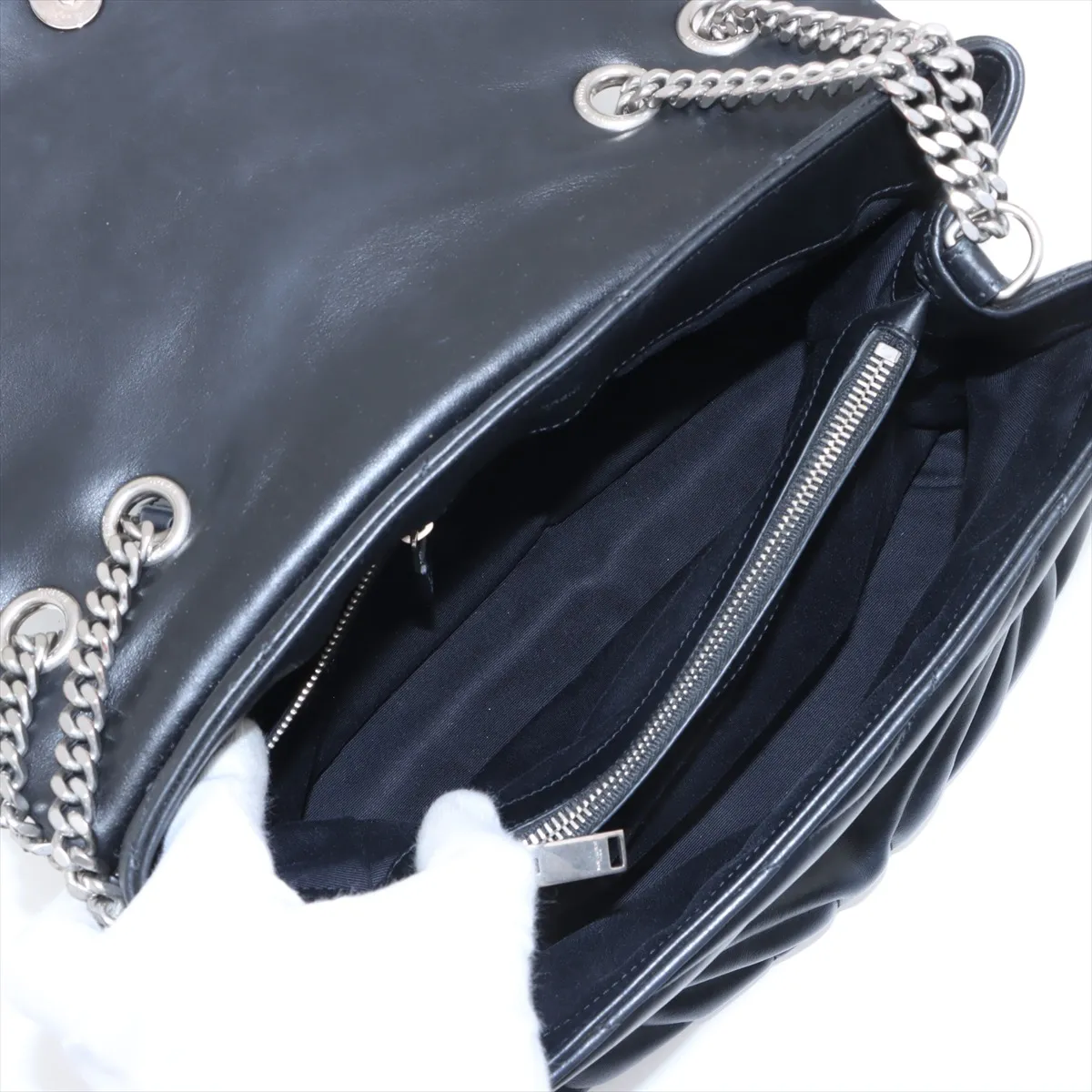 Loulou Medium Leather Chain Shoulder Bag, Black, 459749 — view 8