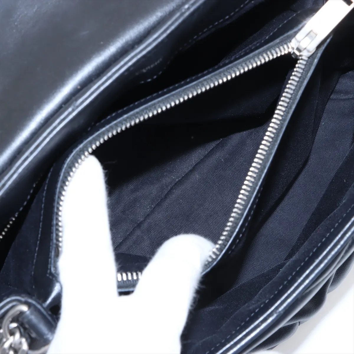Loulou Medium Leather Chain Shoulder Bag, Black, 459749 — view 9